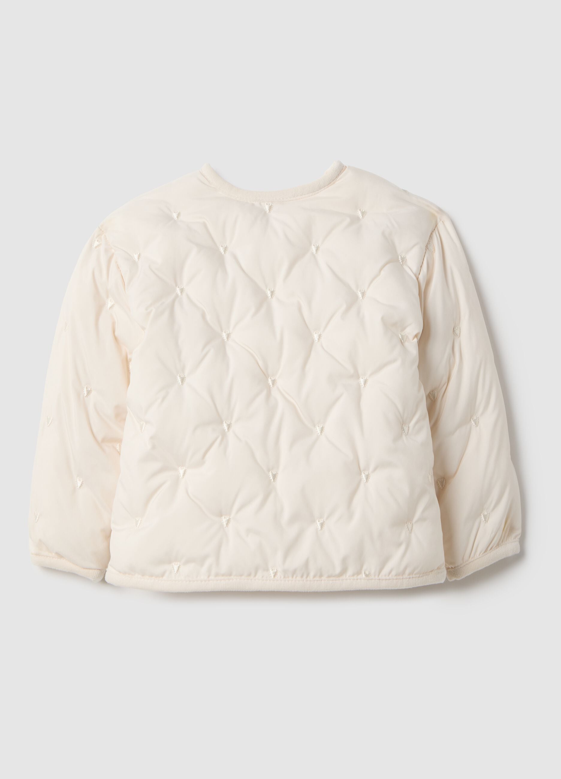 Beige padded regular fit jacket for baby girl