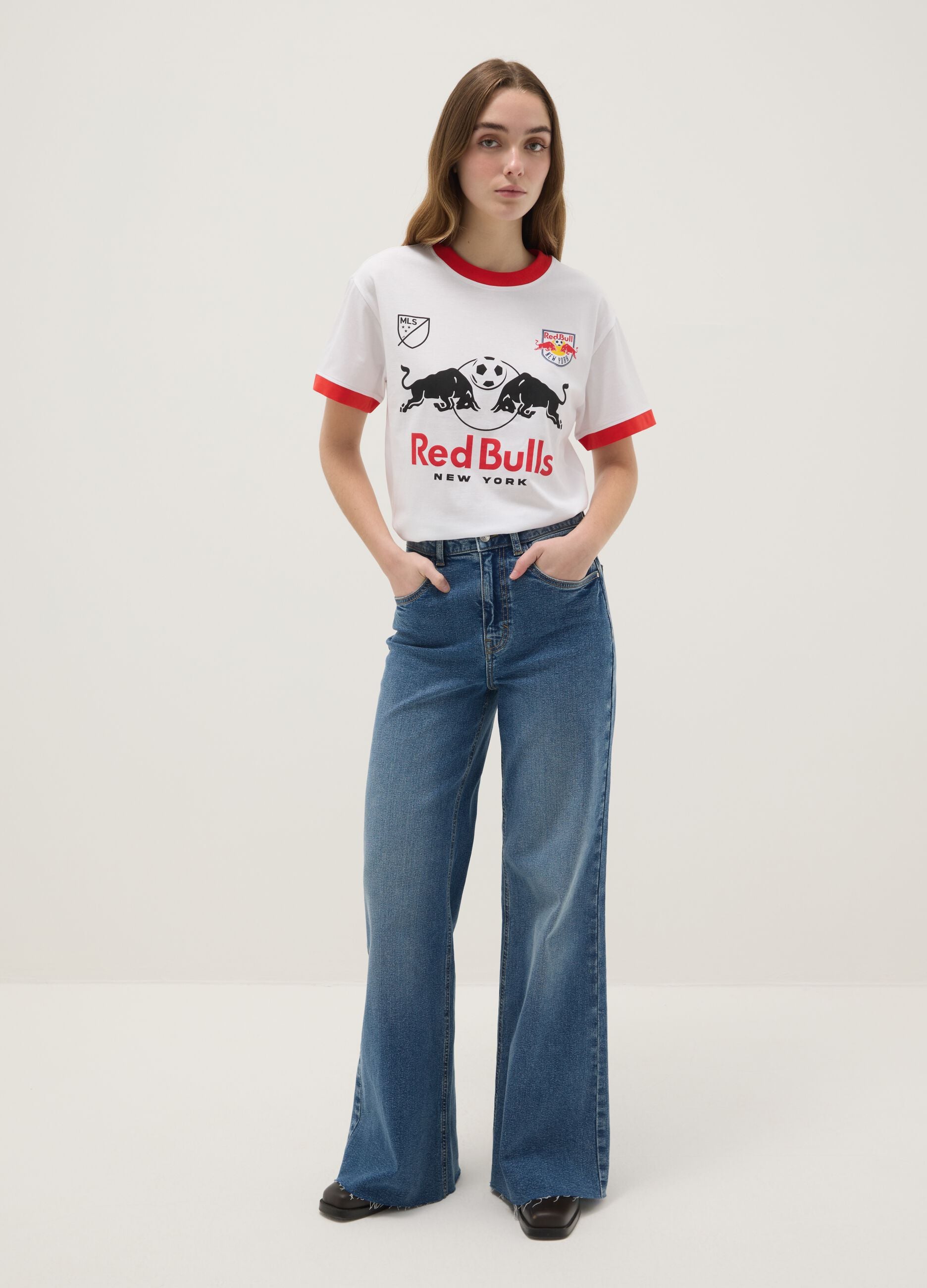 Regular fit multicolour stretch cotton T-shirt with Red Bulls print