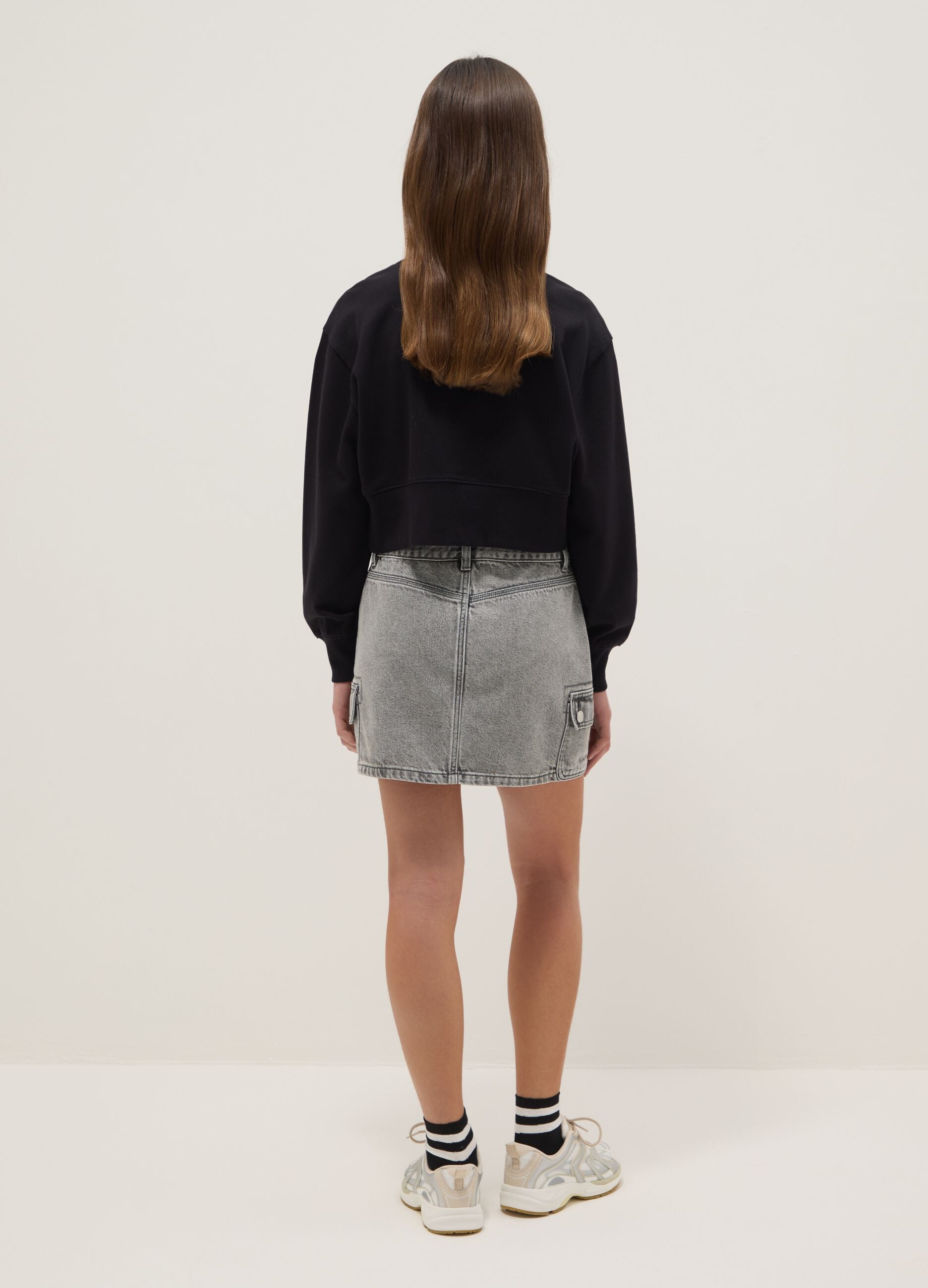 Girl's grey pure cotton skirt regular fit with belt