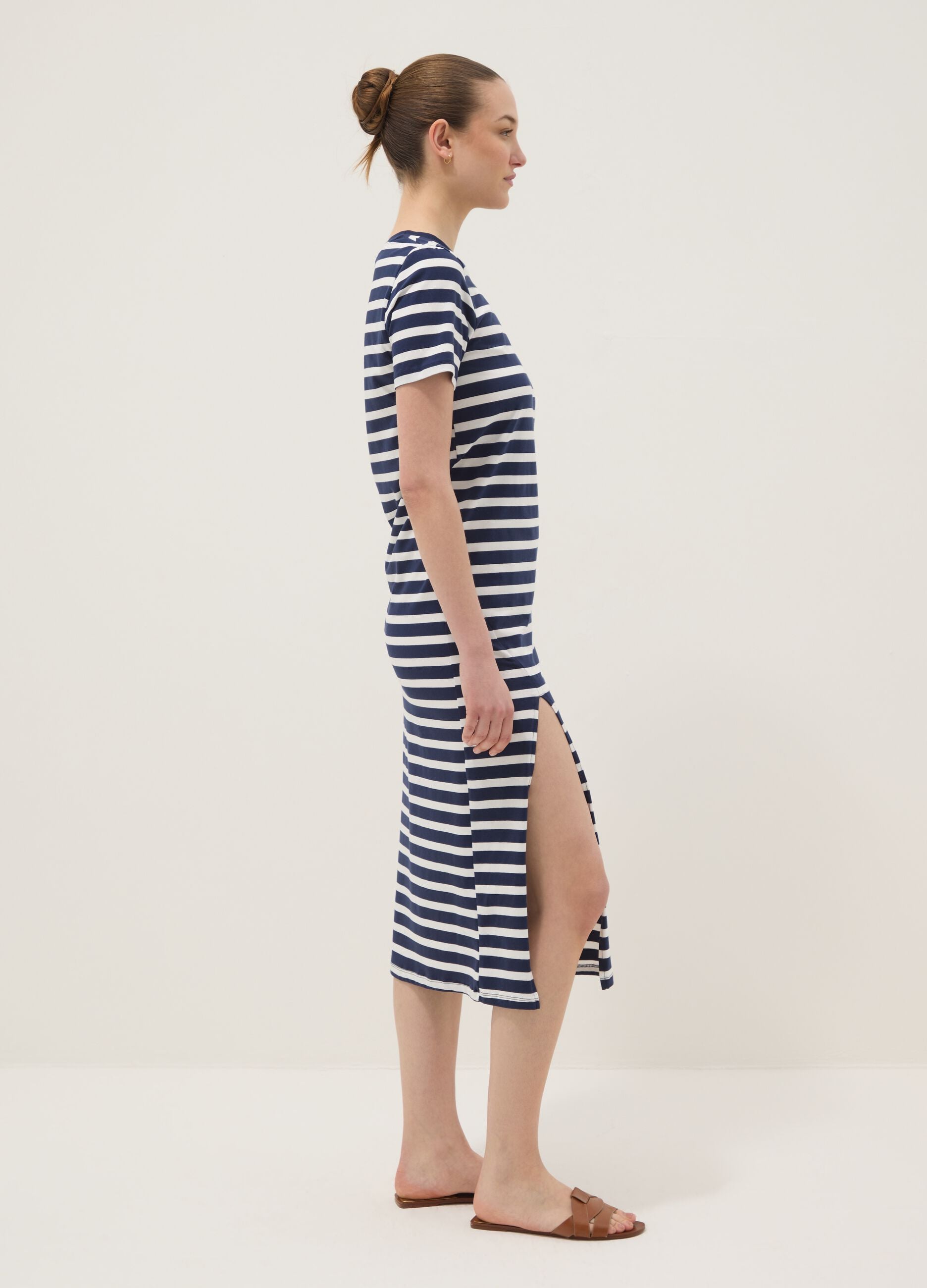 Blue striped stretch cotton maxi dress