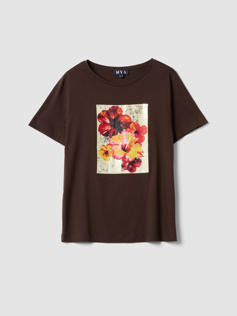 Brown pure cotton T-shirt with print, regular fit_4