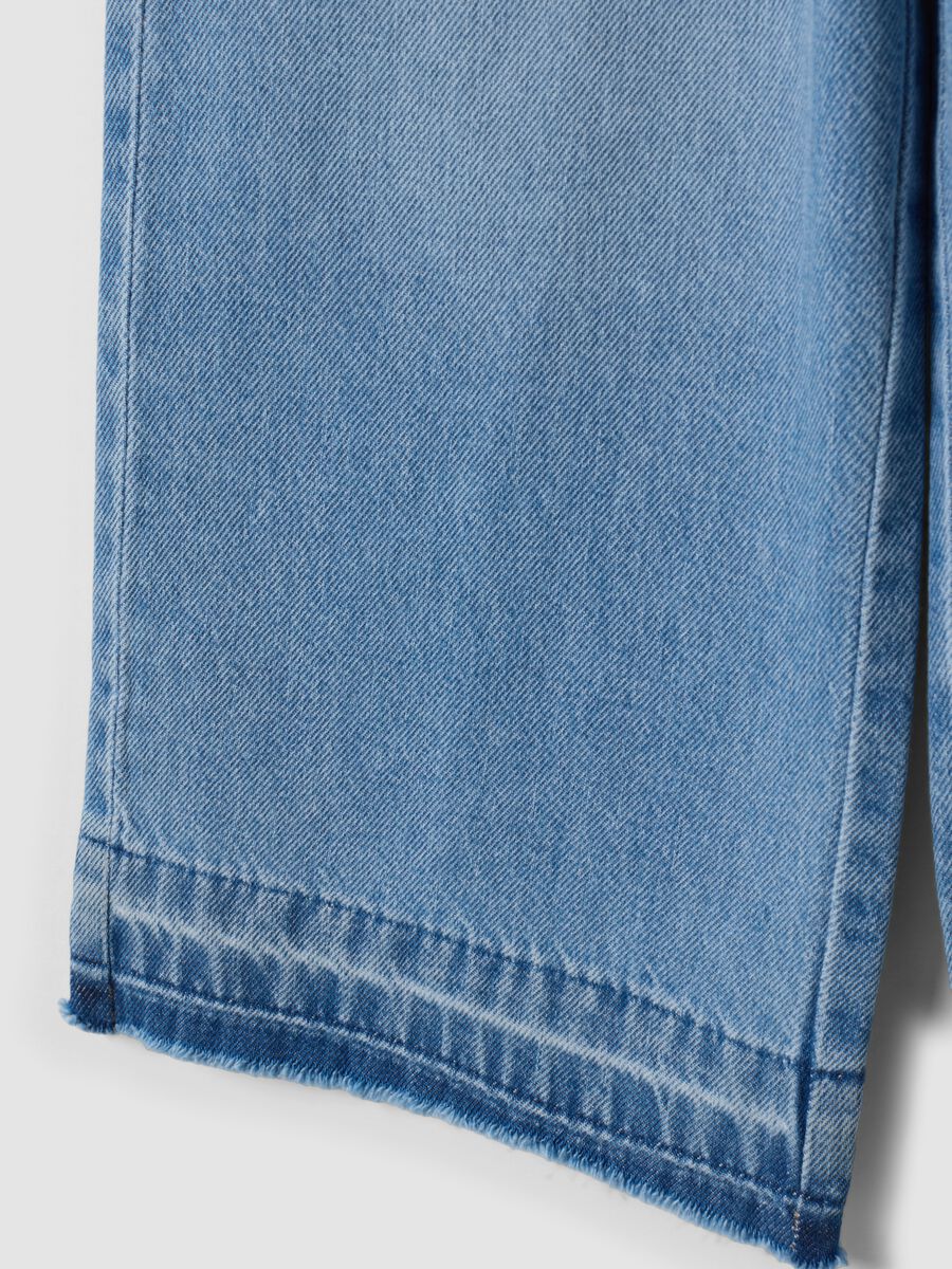 Light Blue Wide-Leg 100% Cotton Jeans with Elasticated Waistband for Girls_3
