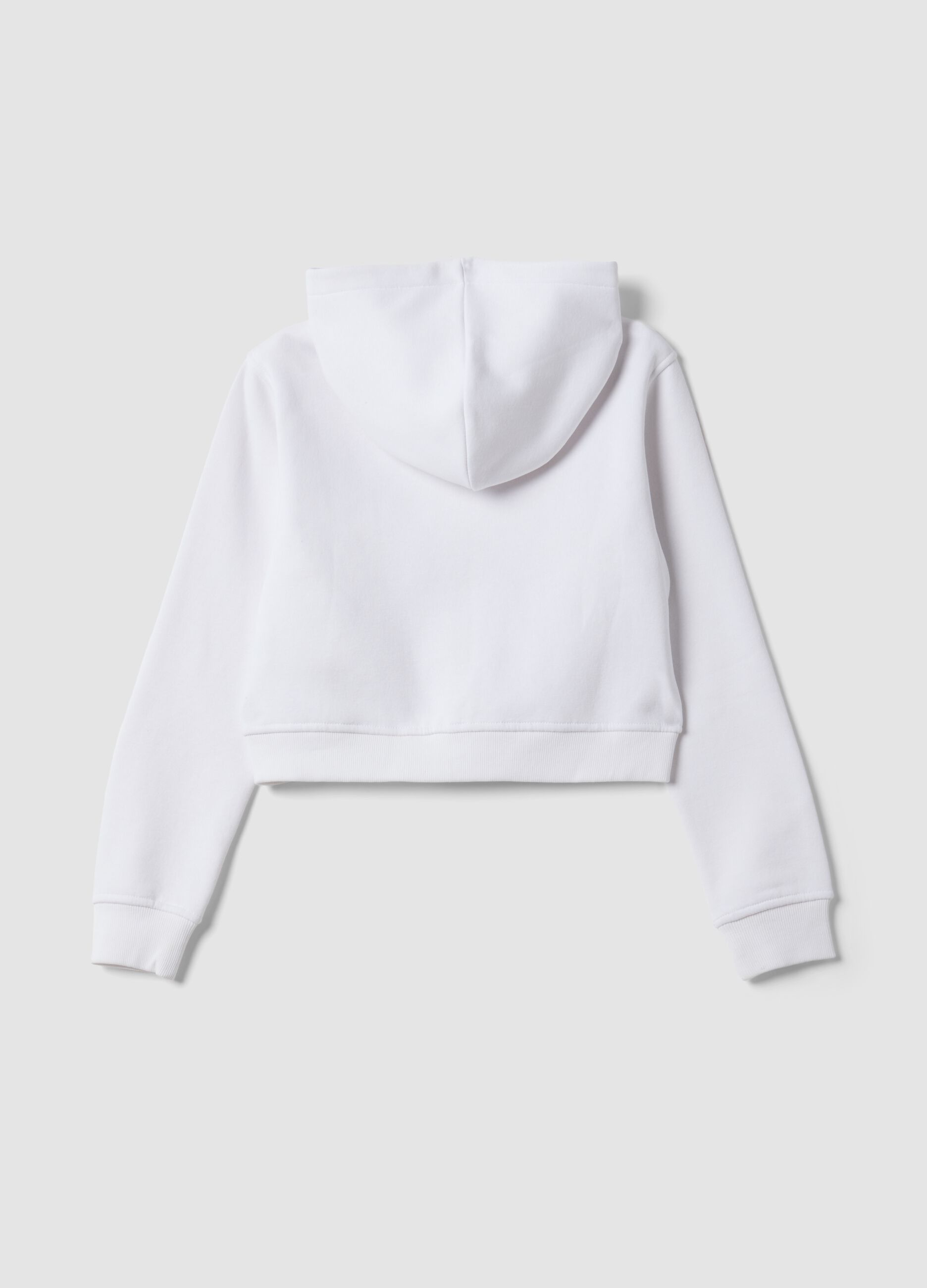 White hooded zip-up sweatshirt in cotton blend for girls, regular fit