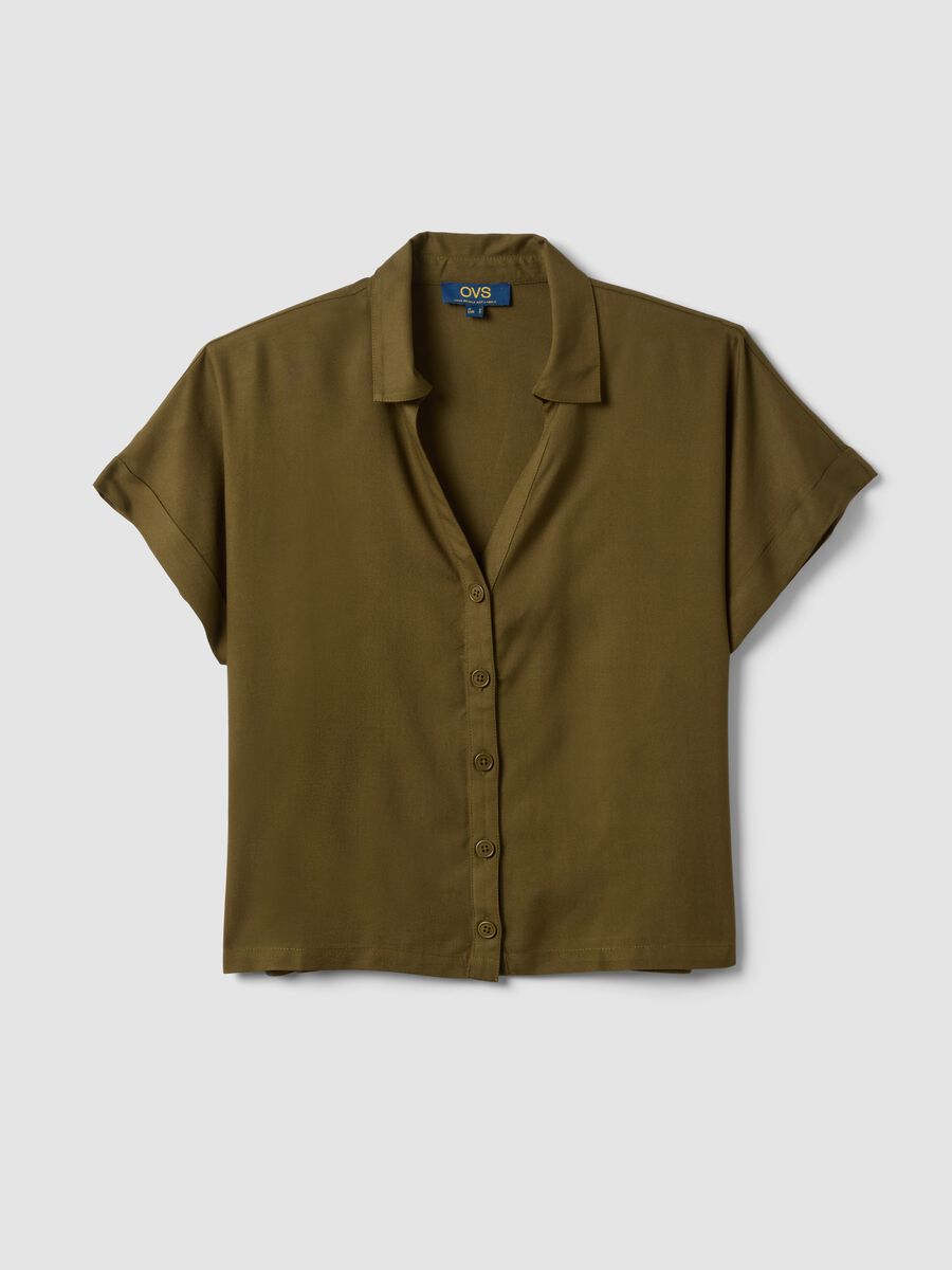 Green short-sleeve pure viscose shirt with oversized fit_4