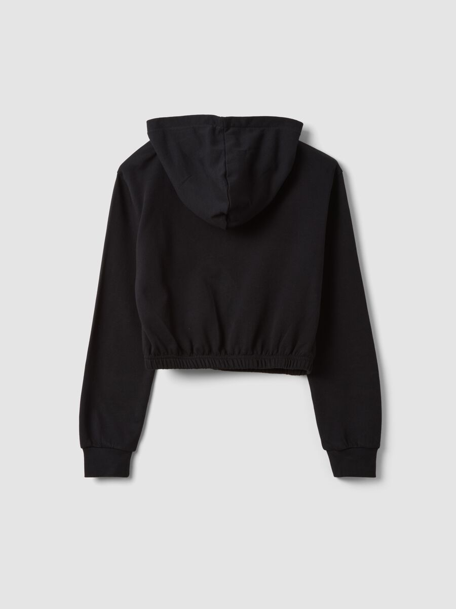 Short black pure cotton hoodie with crew neck for girls_5