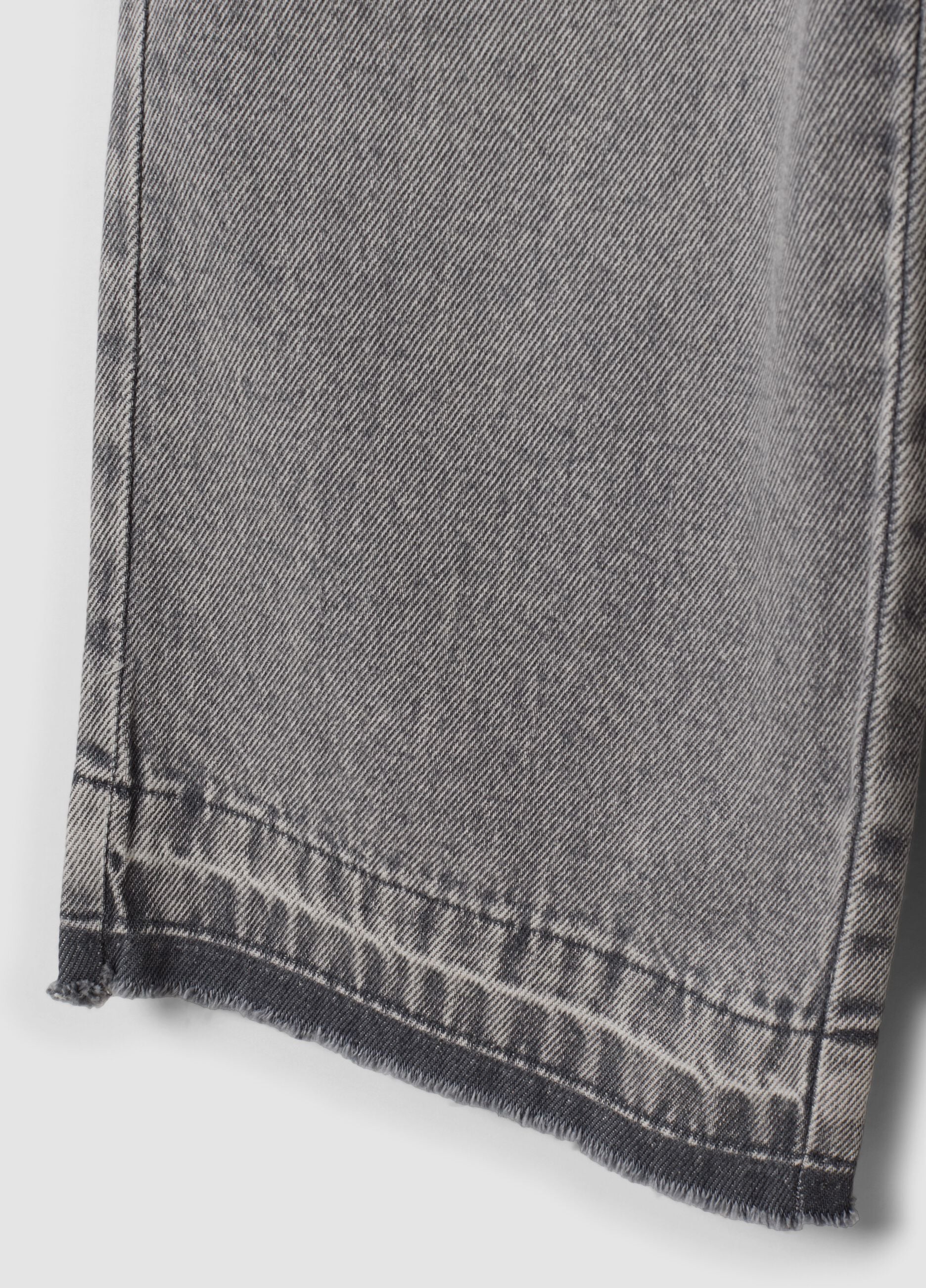 Girls' Grey Wide-Leg Pure Cotton Jeans with Elasticated Waist