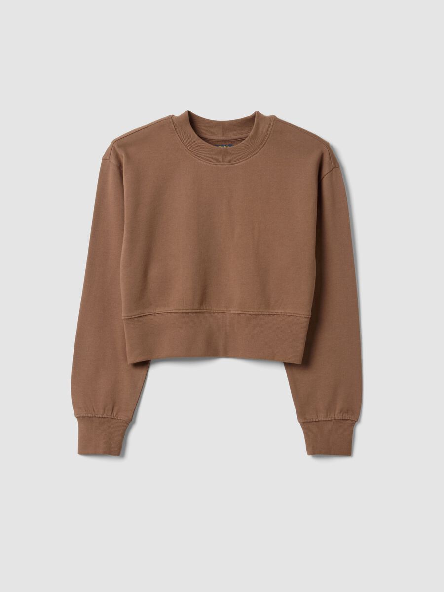 Brown sweatshirt in organic cotton and viscose blend with ribbed neckline_3