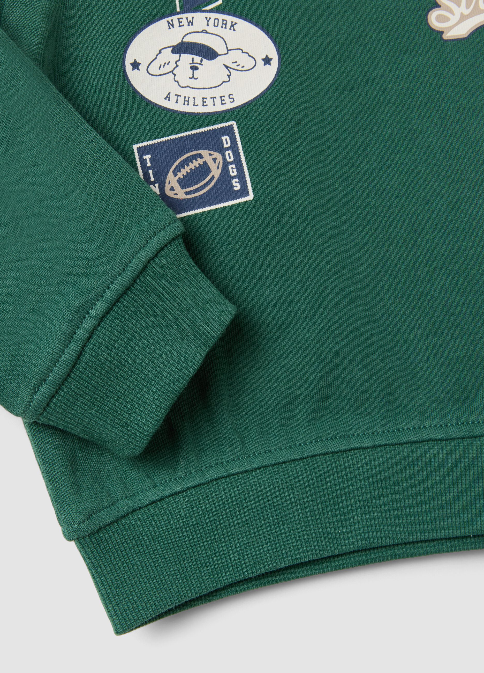 Green pure cotton crew-neck sweatshirt with print for boys, regular fit