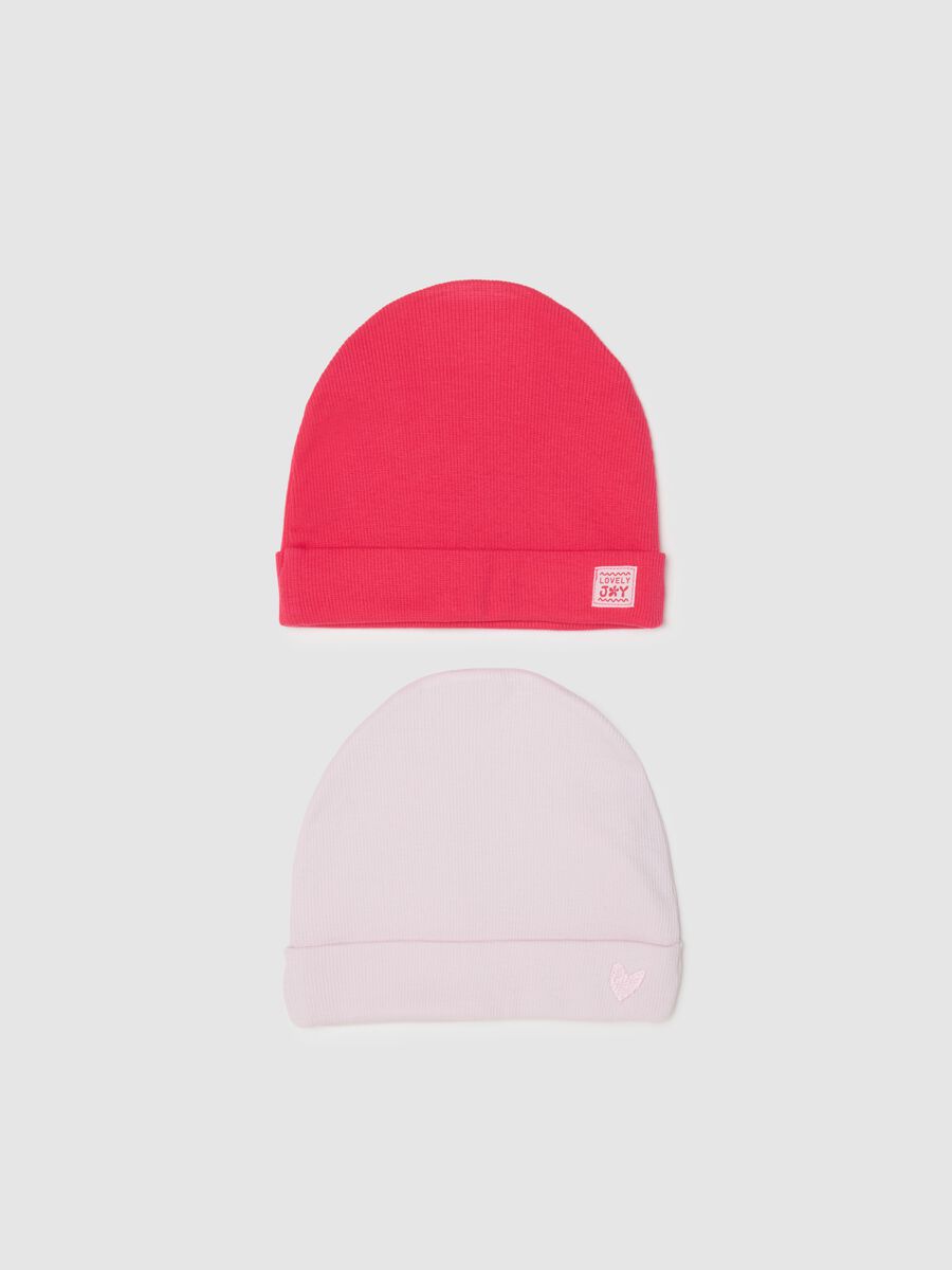 Bipack cappelli in cotone elasticizzato rosa regular fit per neonate_0