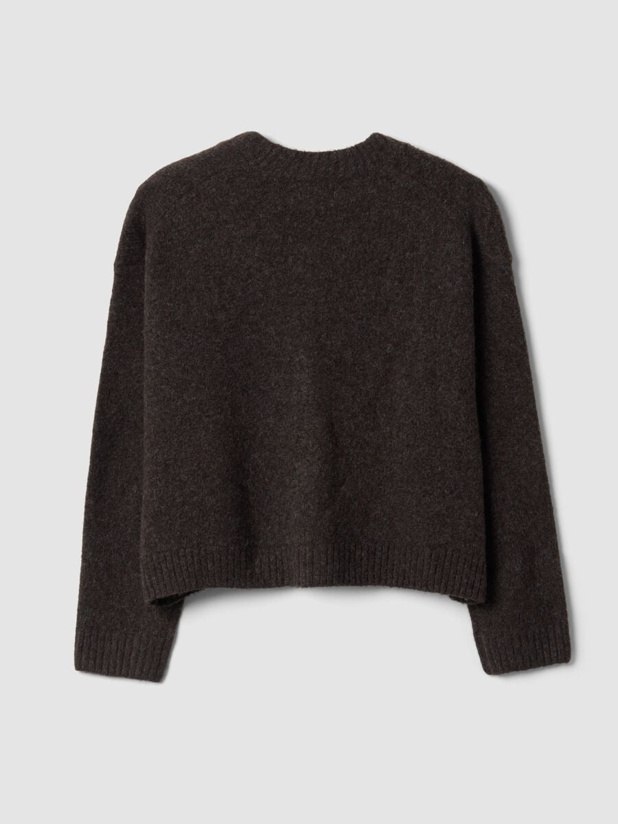 Brown stretch wool cardigan with deep V-neck, oversized fit_6