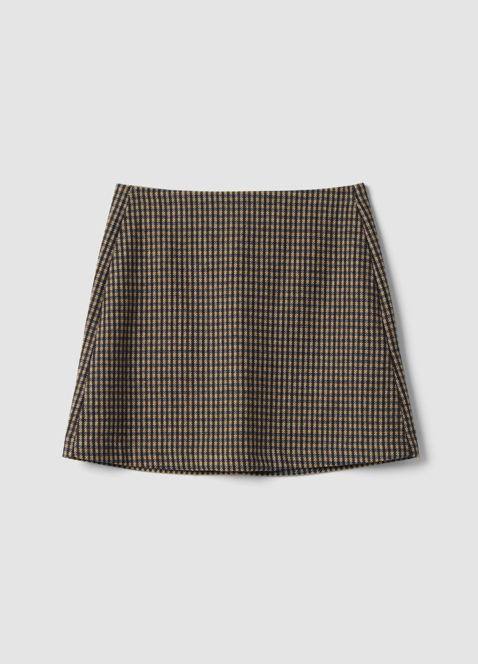 Multicoloured checked wool and viscose-blend skirt
