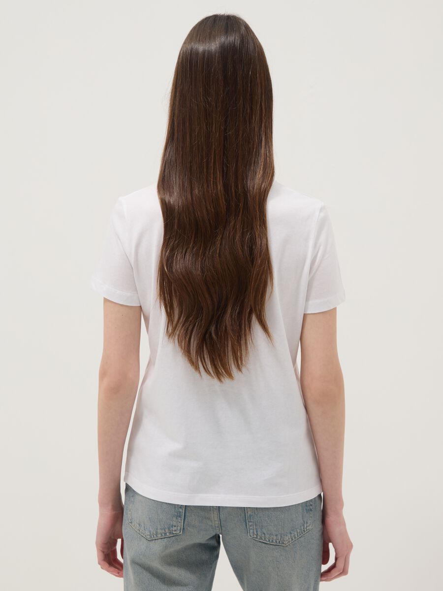 White pure cotton T-shirt with front print_3