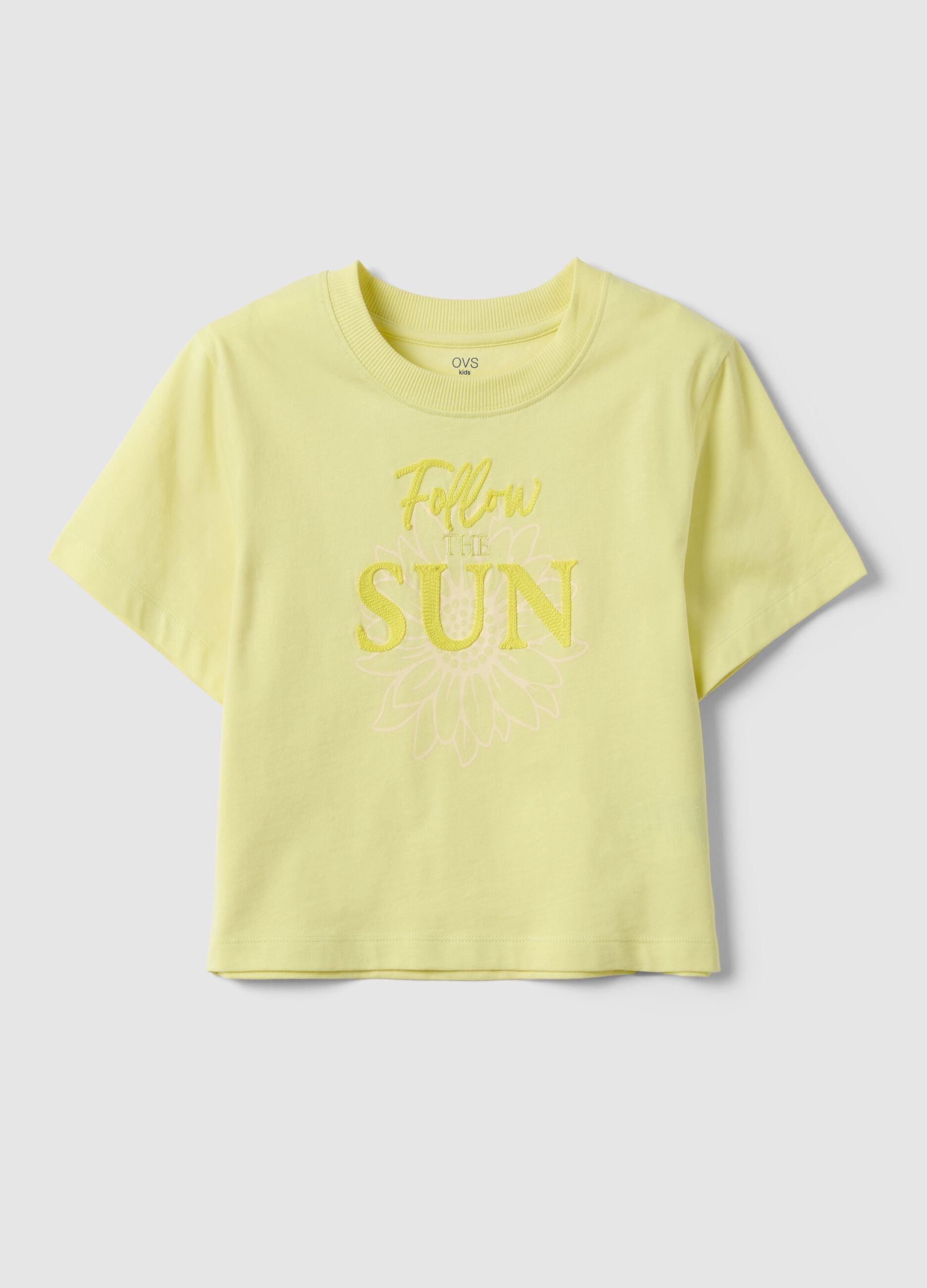 Girl's Yellow Pure Cotton Regular Fit T-shirt with Print