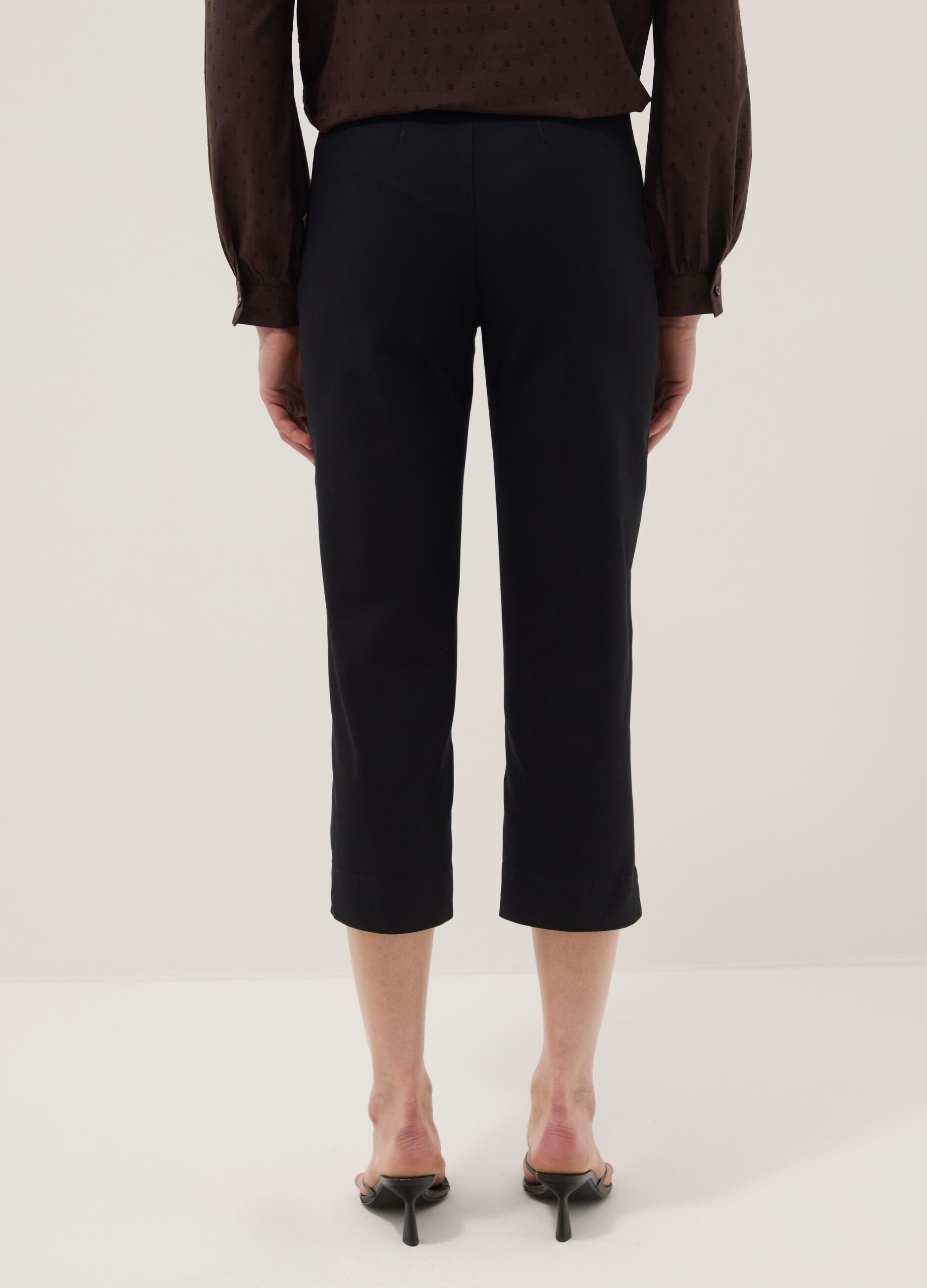 Black Slim Fit Stretch Cotton Ankle Trousers