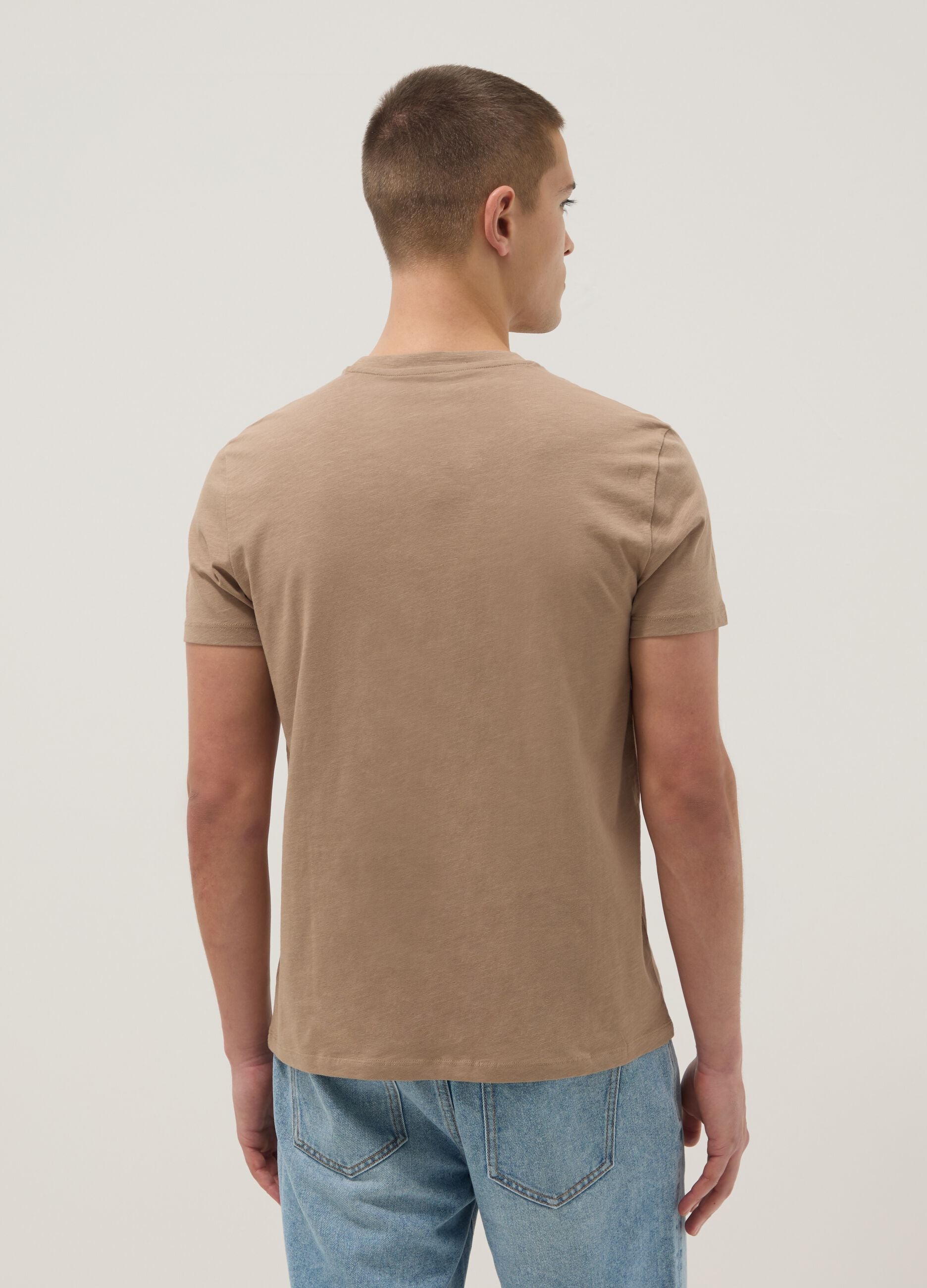 Beige short sleeve regular fit pure cotton t-shirt