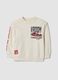 White 100% cotton crew-neck sweatshirt with racing print, oversized fit_0
