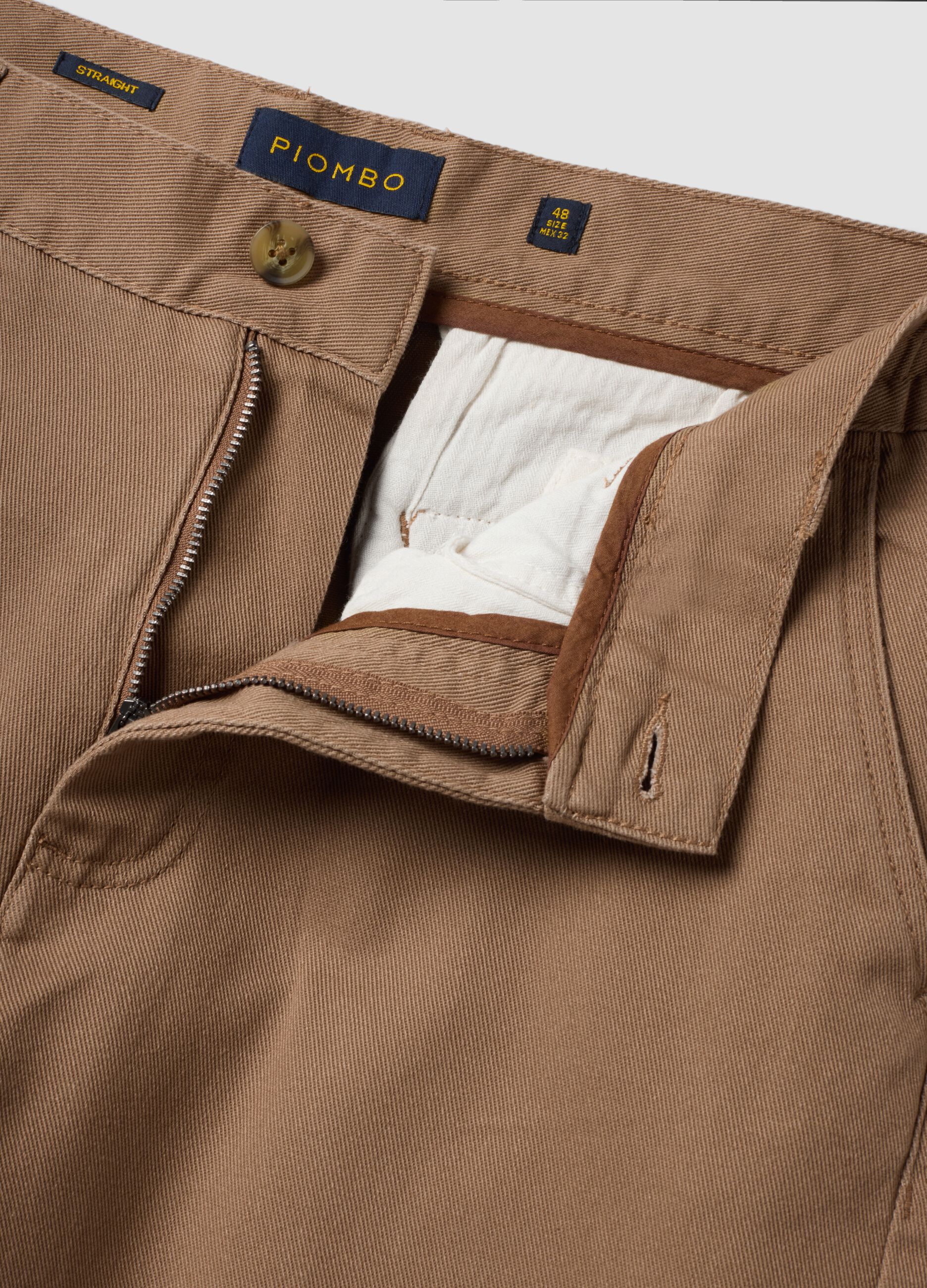 Brown stretch-cotton chino trousers, straight fit