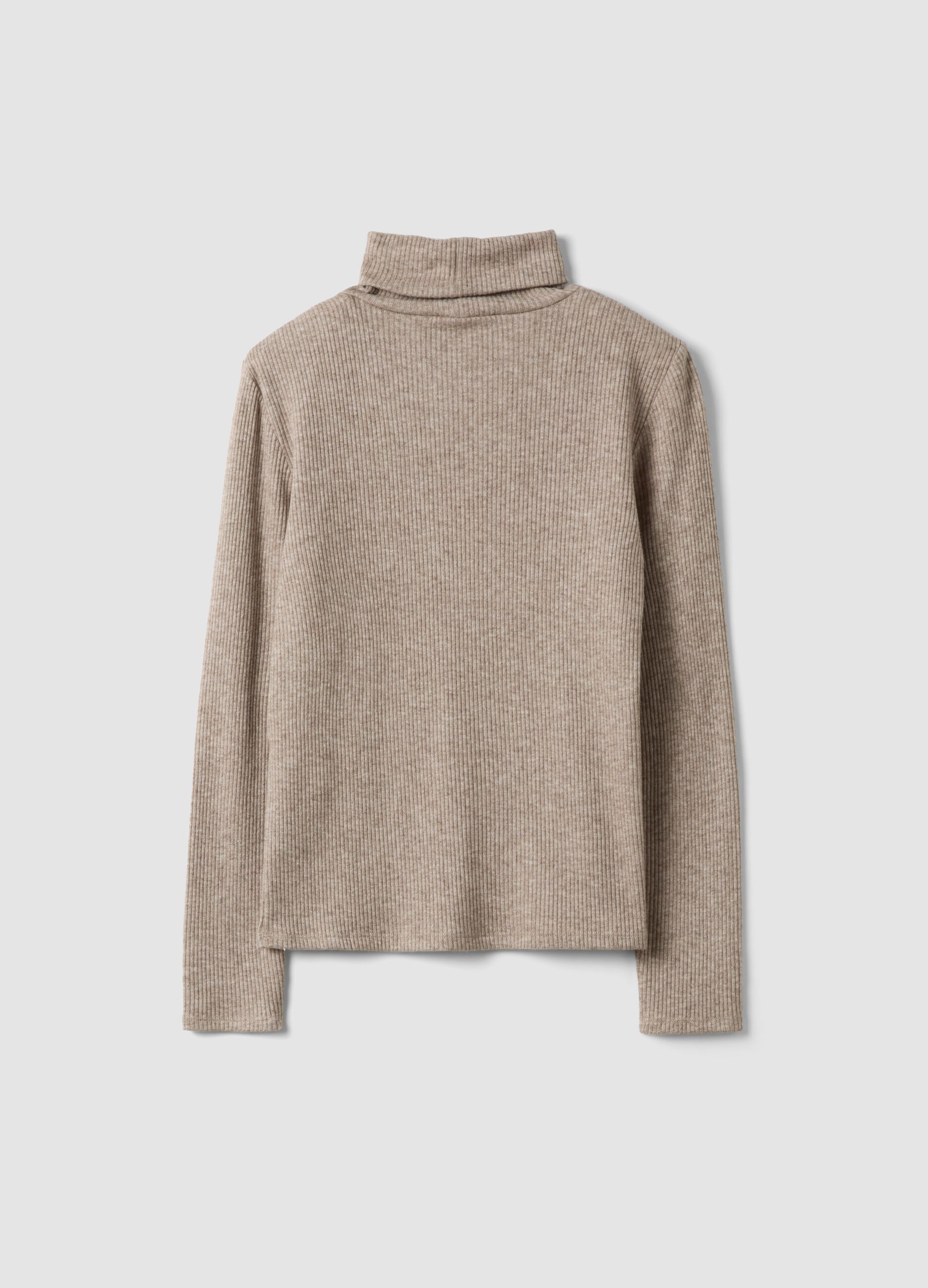 Beige ribbed viscose-blend crew-neck jumper