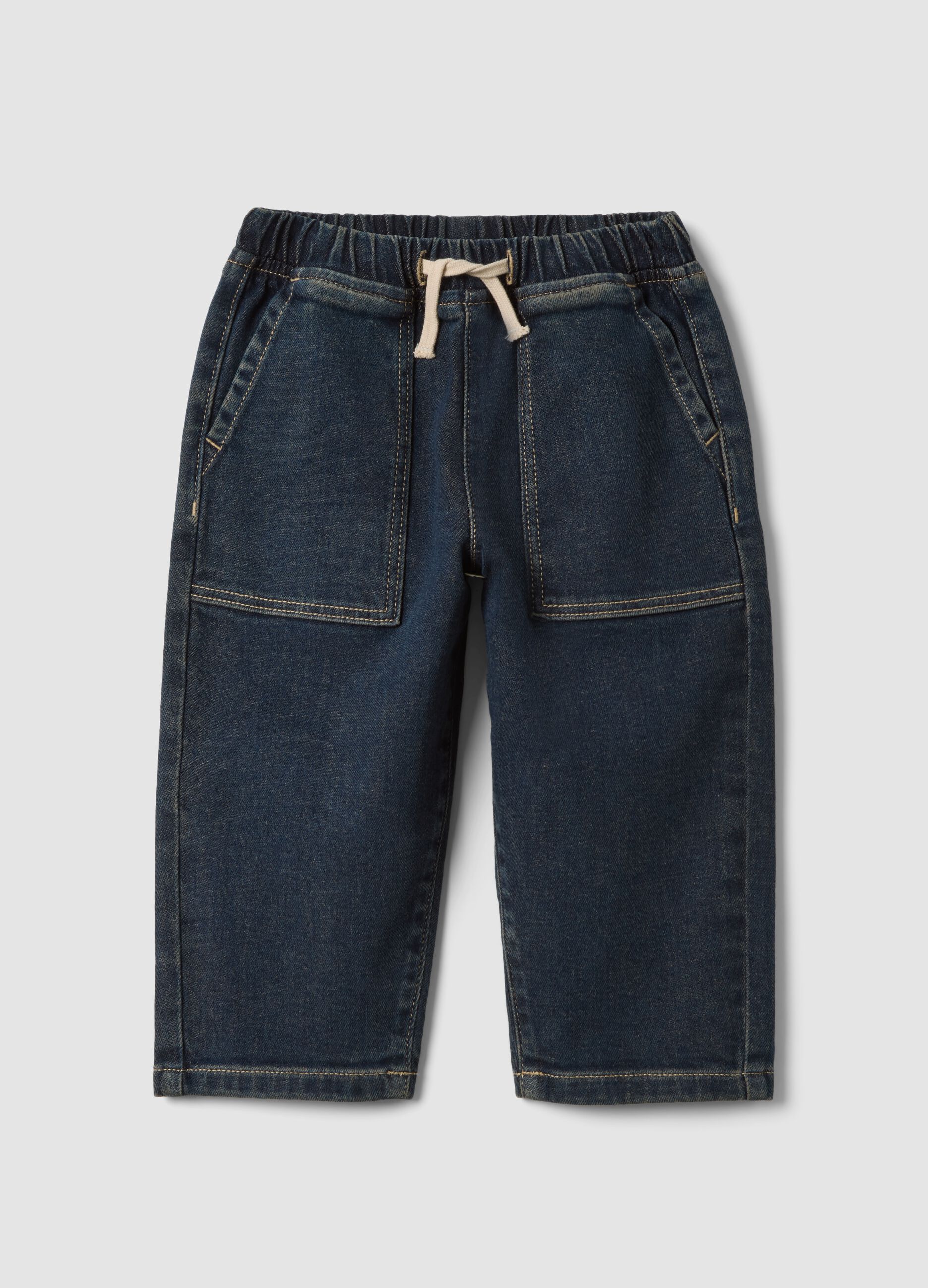 Blue stretch cotton balloon-fit trousers