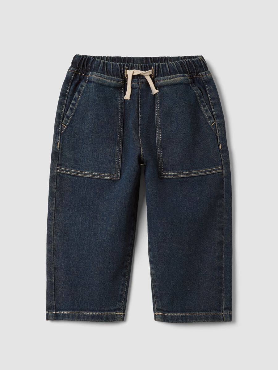 Blue stretch cotton balloon-fit trousers_0