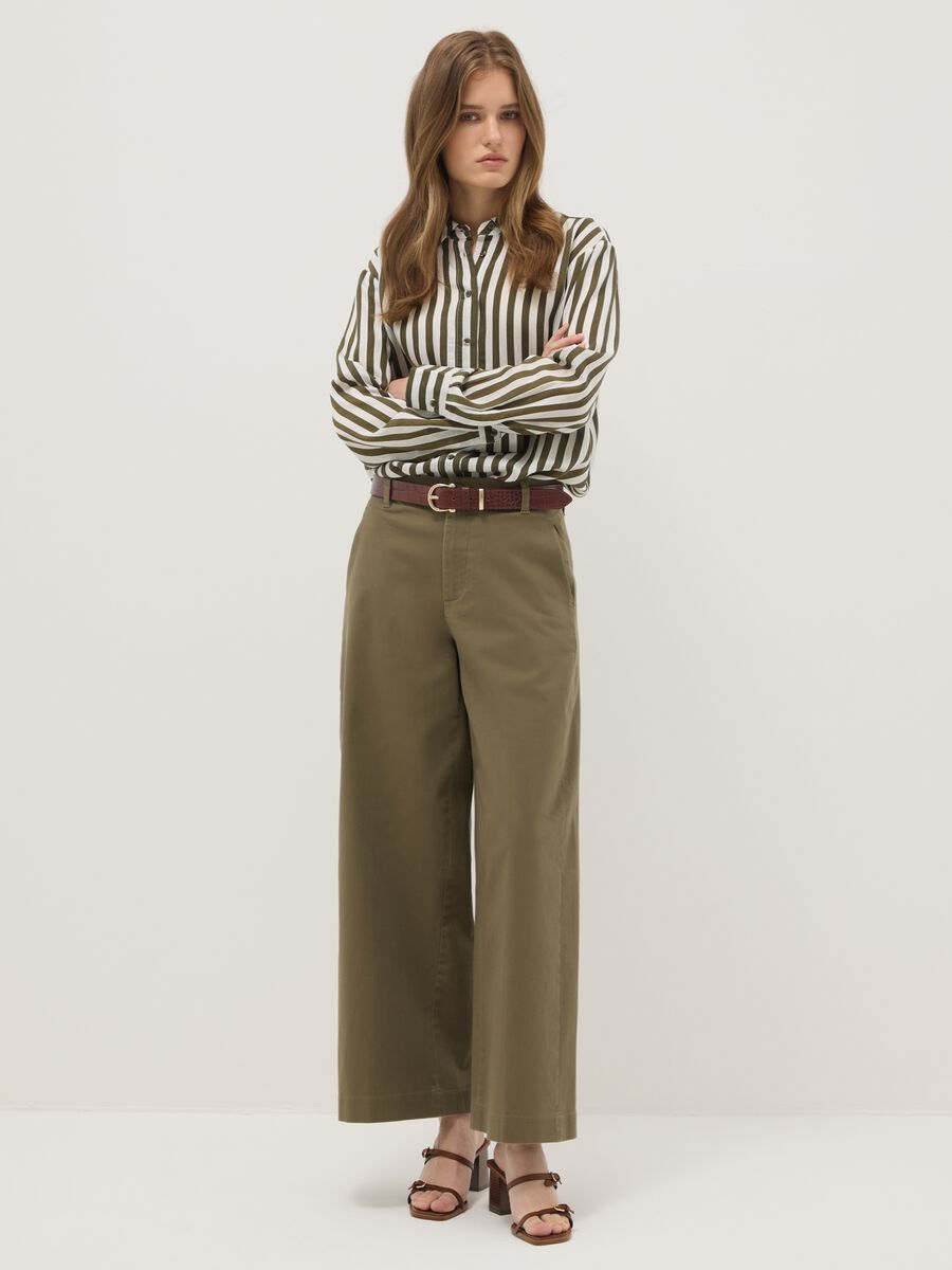Green stretch cotton regular fit chino trousers_0