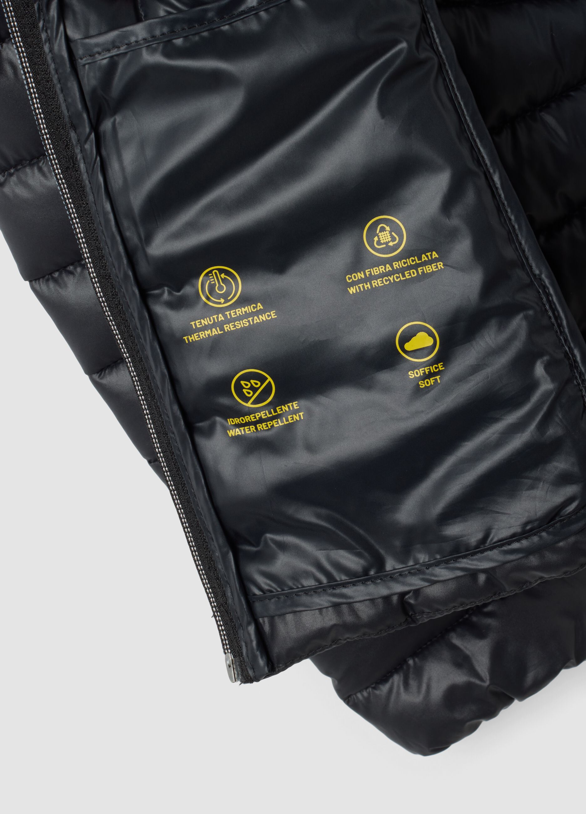 Black Ultralight padded jacket with hood and zip for girls