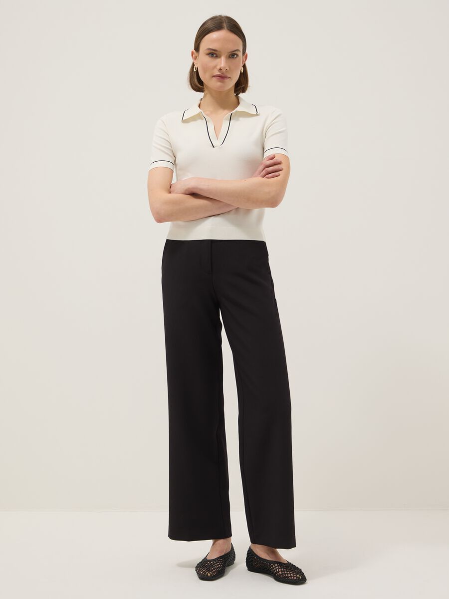 White viscose blend slim fit polo with contrast stitching_1