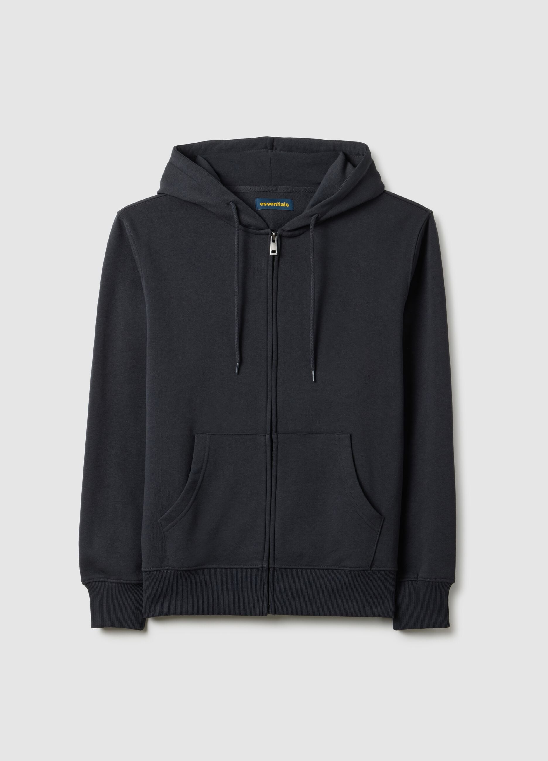 Black regular fit cotton-blend hoodie with zip