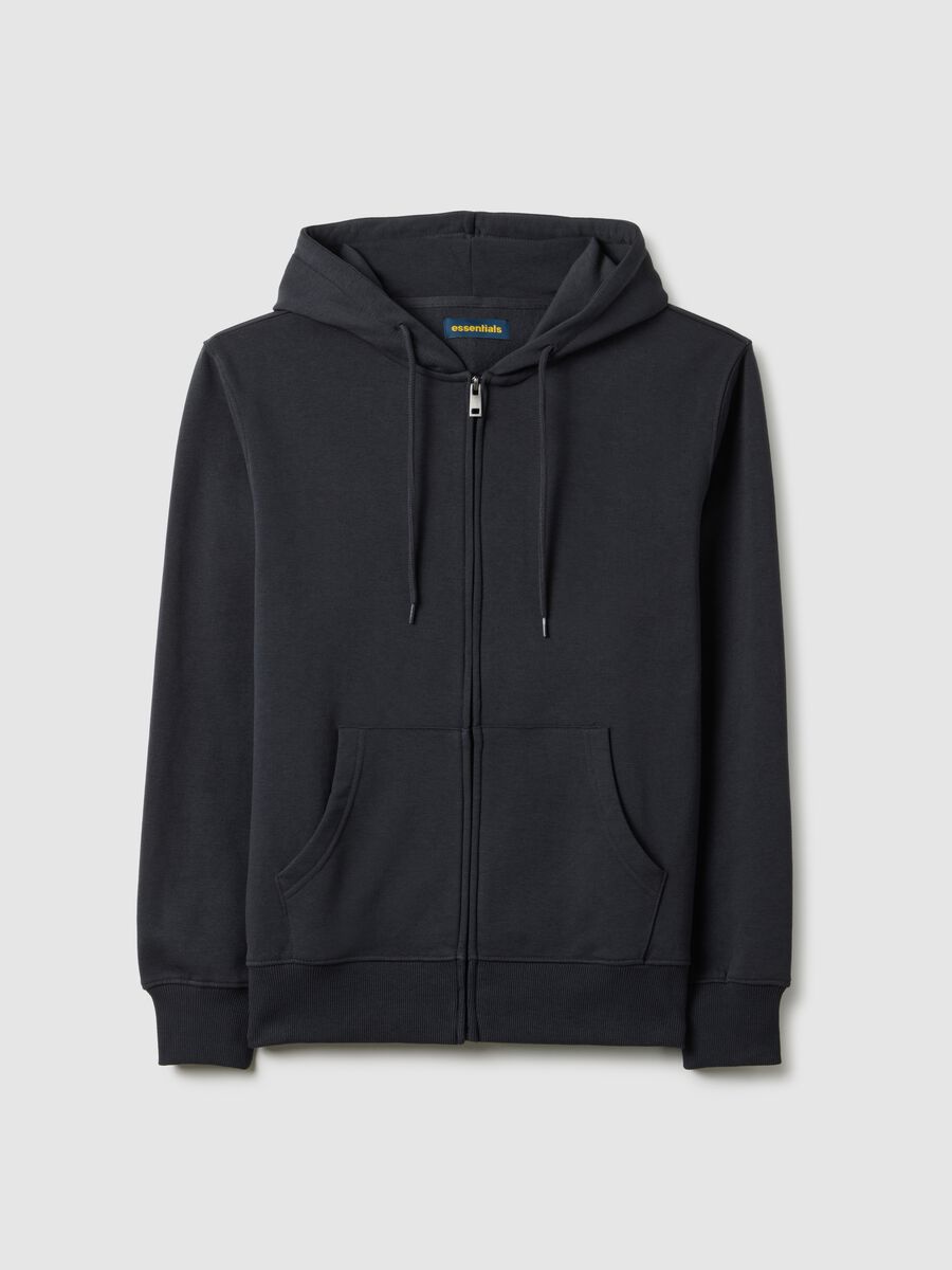 Black regular fit cotton-blend hoodie with zip_4