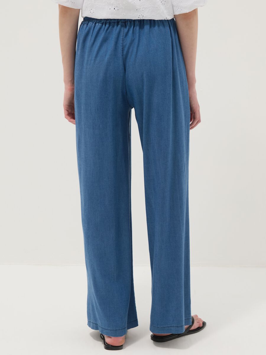 Blue wide-leg pure lyocell trousers, regular fit_2