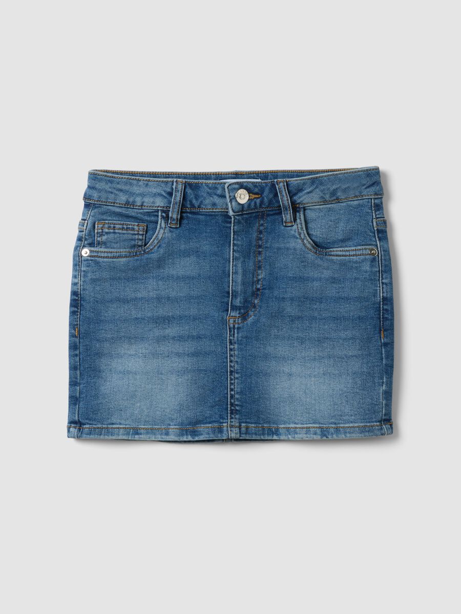 Blue stretch-cotton denim mini skirt_4