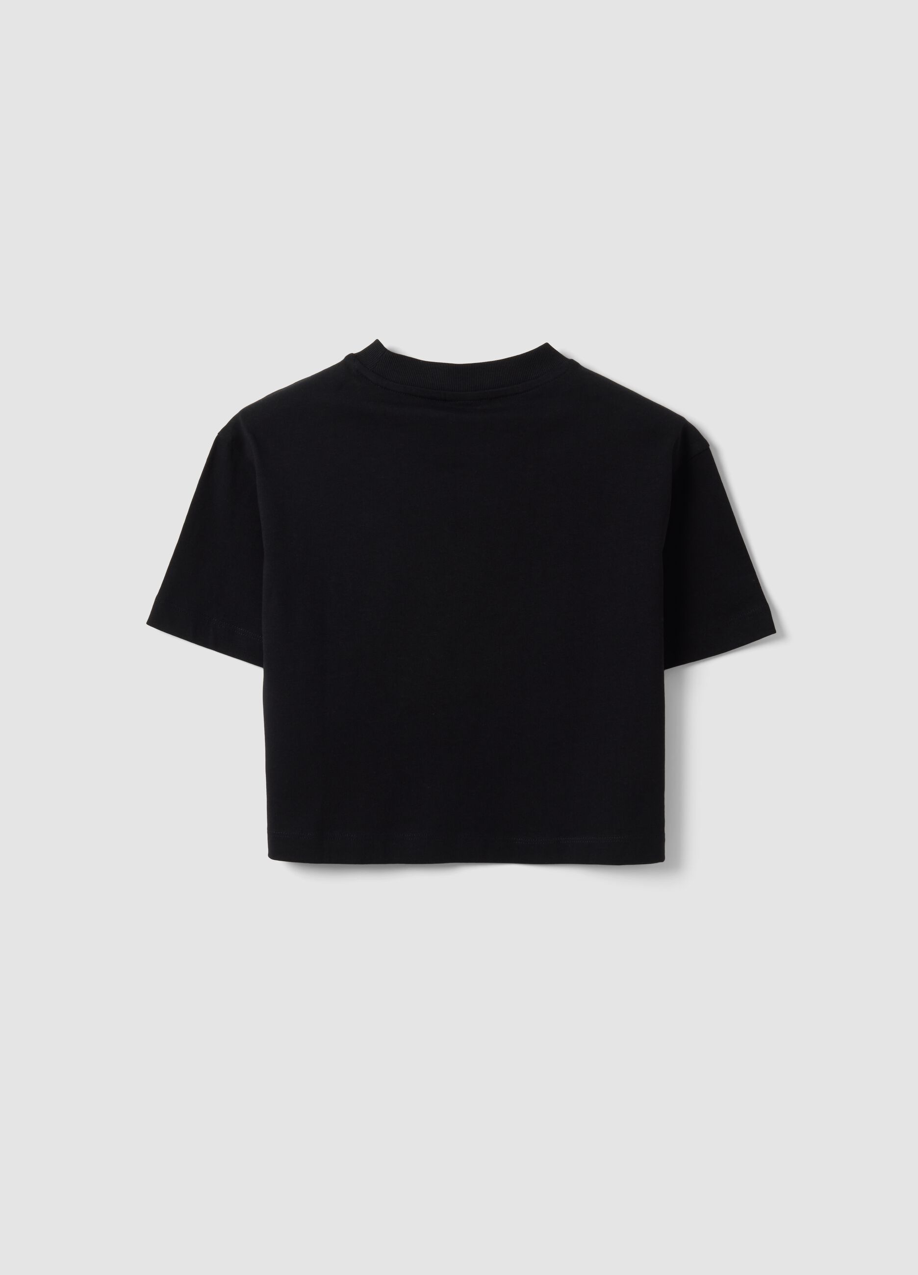Girls&rsquo; cropped black pure cotton T-shirt with embellished stars