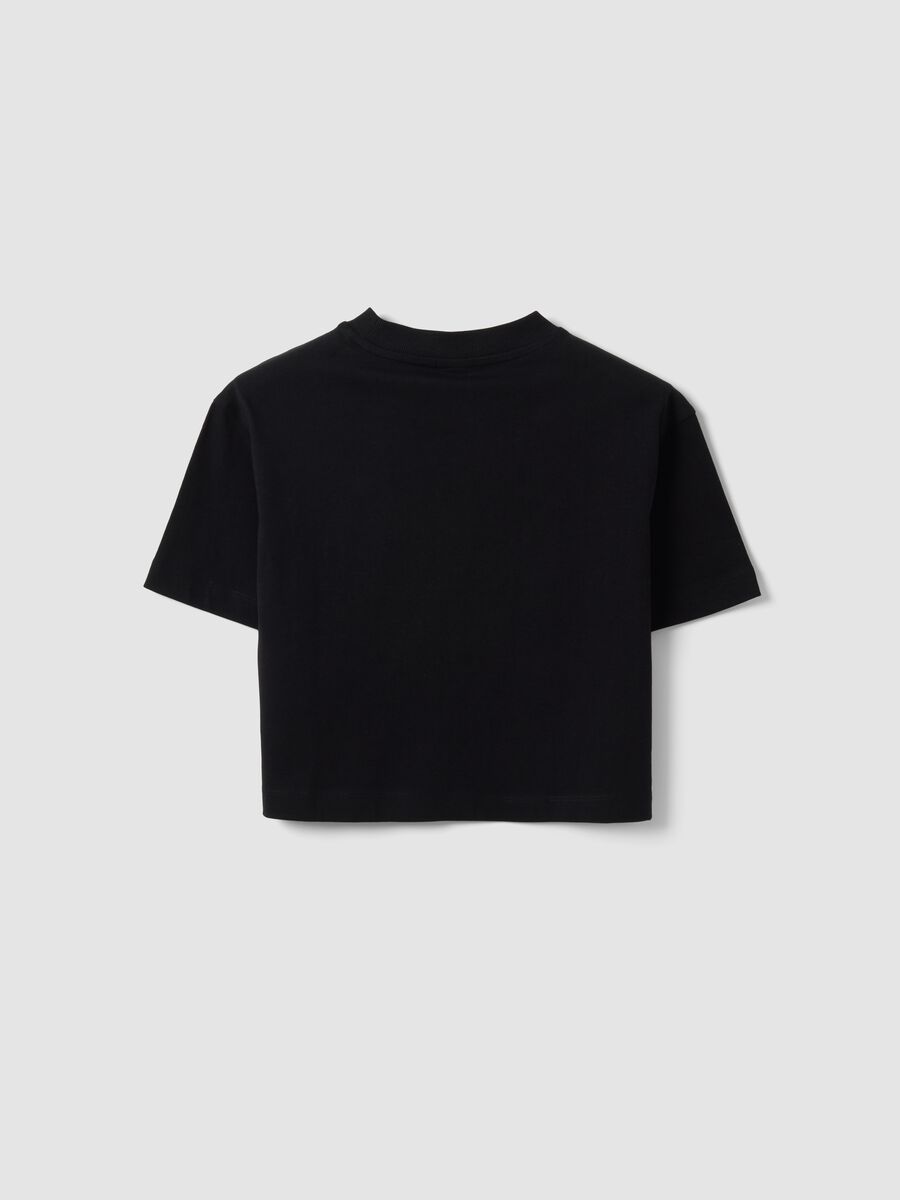 Girls&rsquo; cropped black pure cotton T-shirt with embellished stars_1