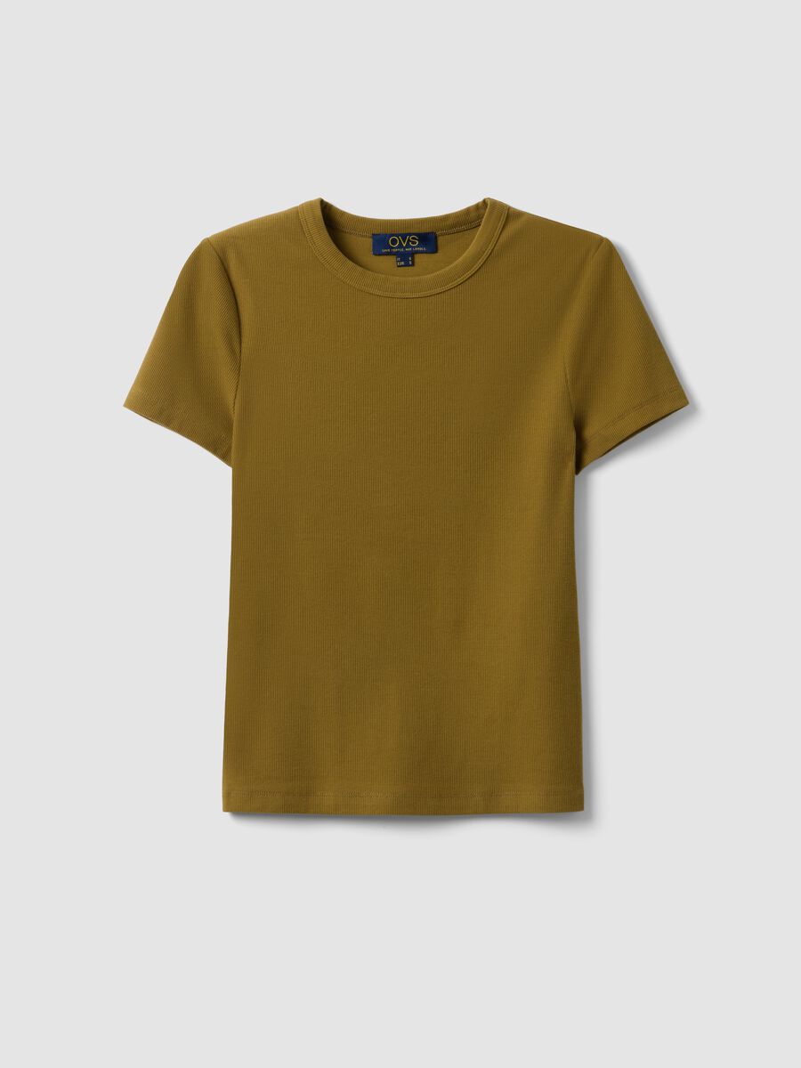 T-shirt fitted a maniche corte in cotone elasticizzato verde_4