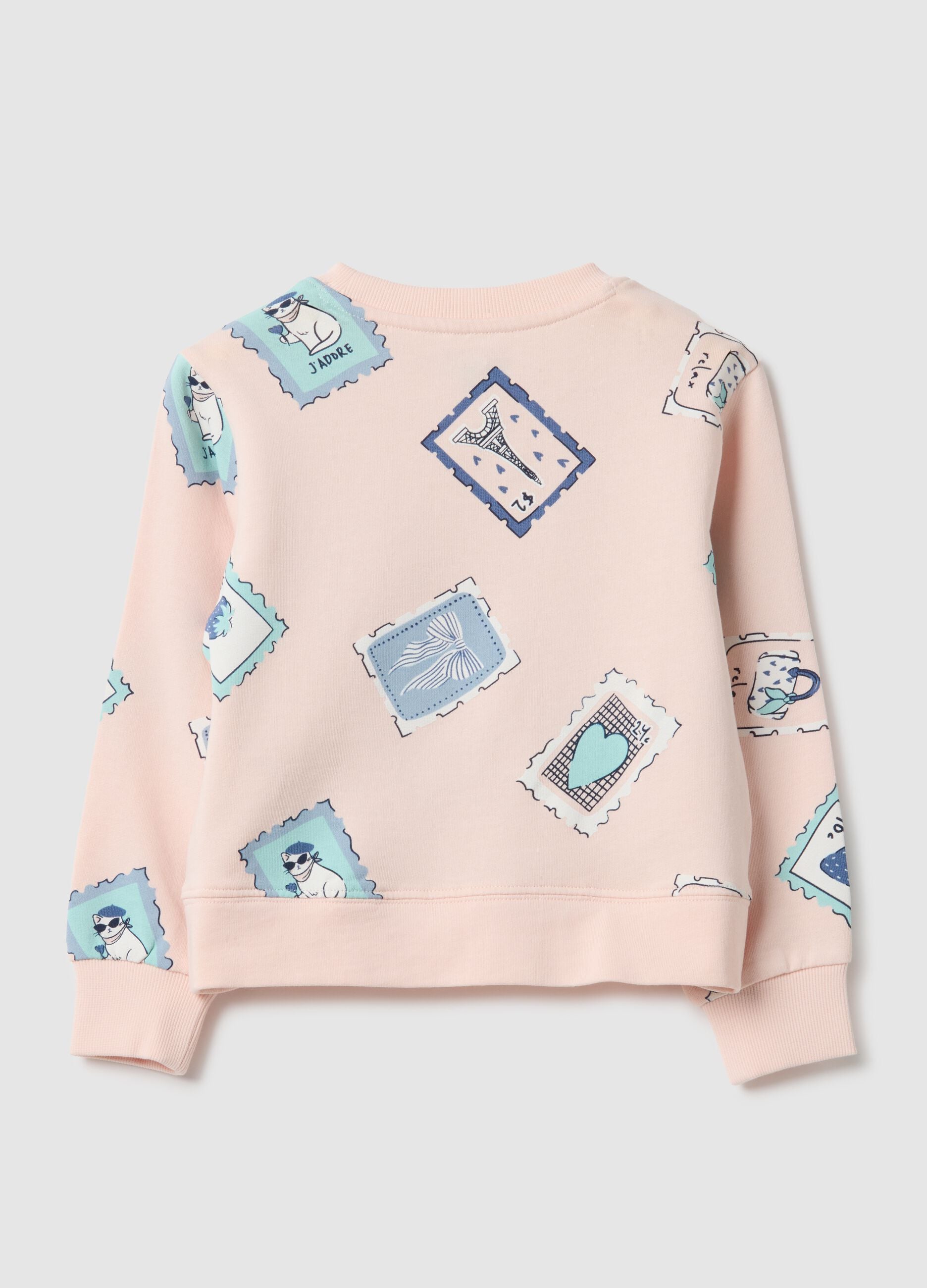 Girl's pink pure cotton sweatshirt, regular fit with print
