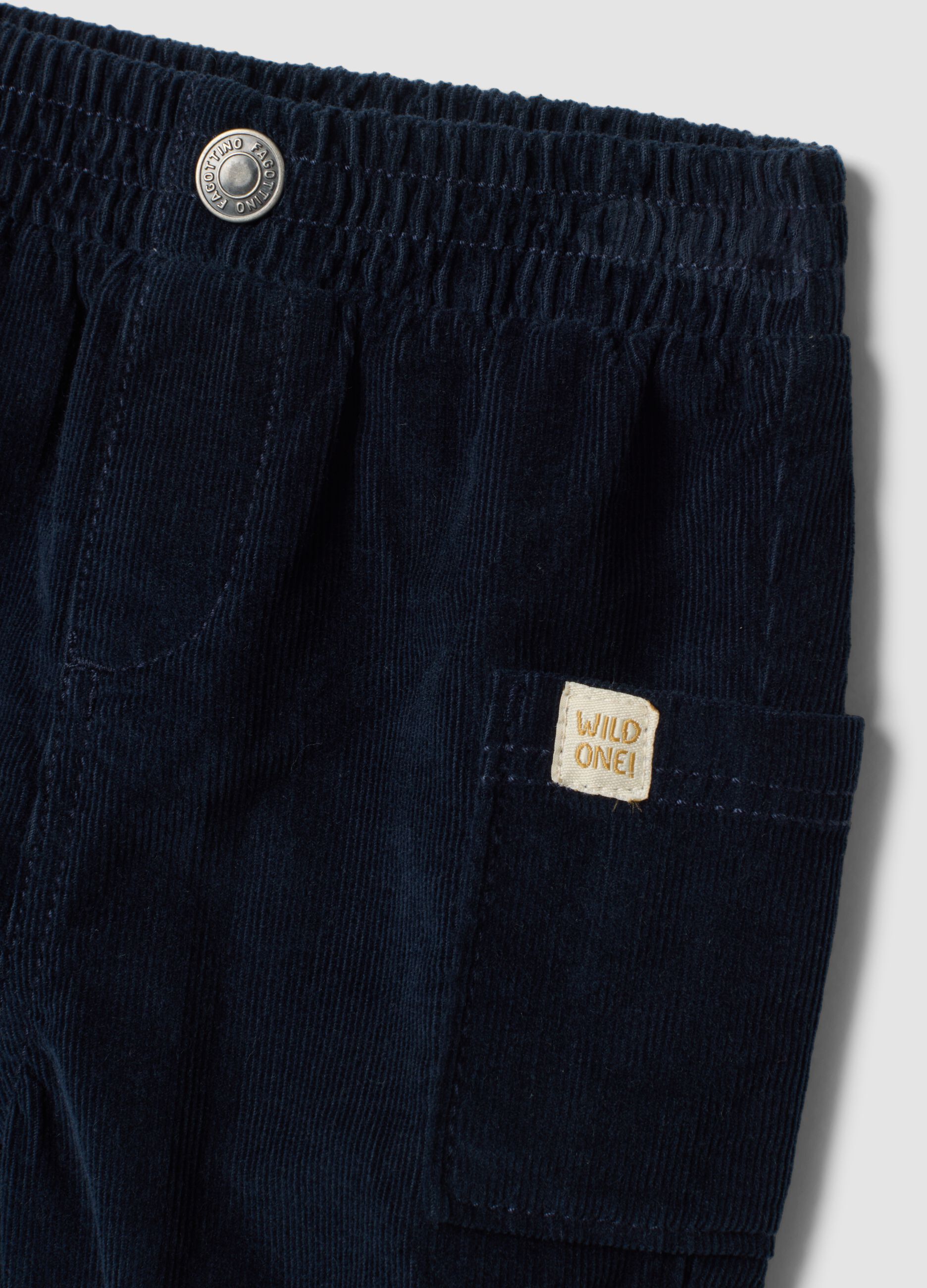 Blue pure cotton cord cargo trousers with elasticated waistband