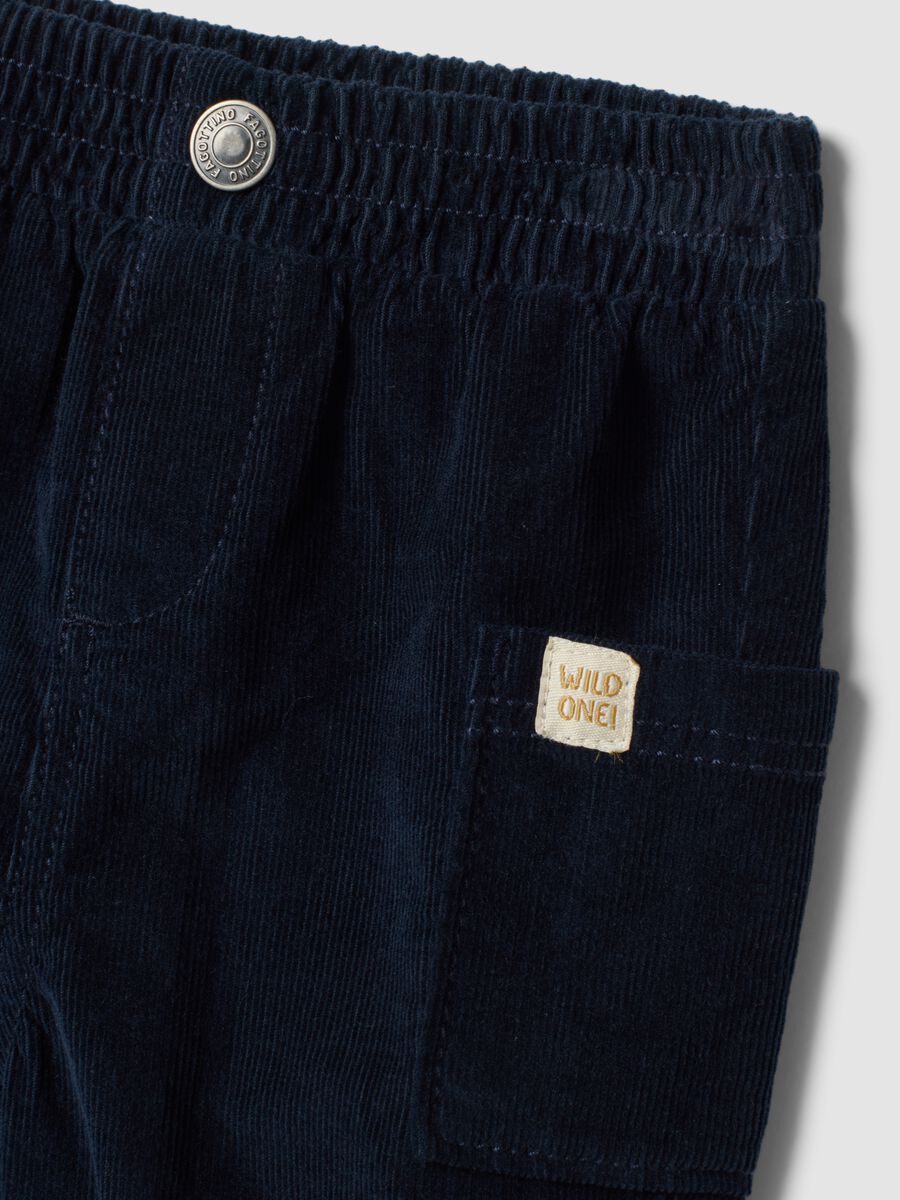 Blue pure cotton cord cargo trousers with elasticated waistband_2