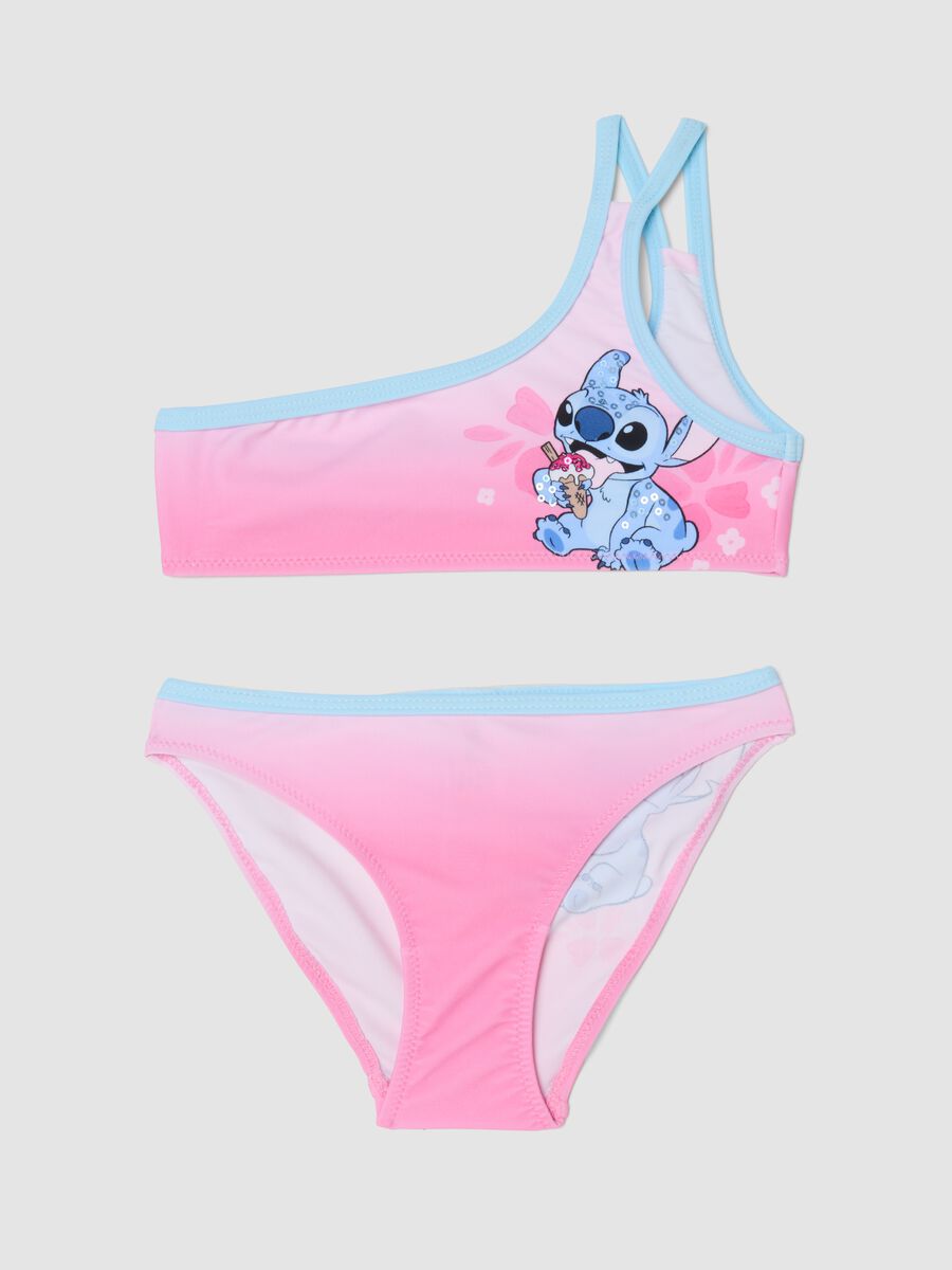 Bikini rosa in tessuto elasticizzato con stampa Stitch_0