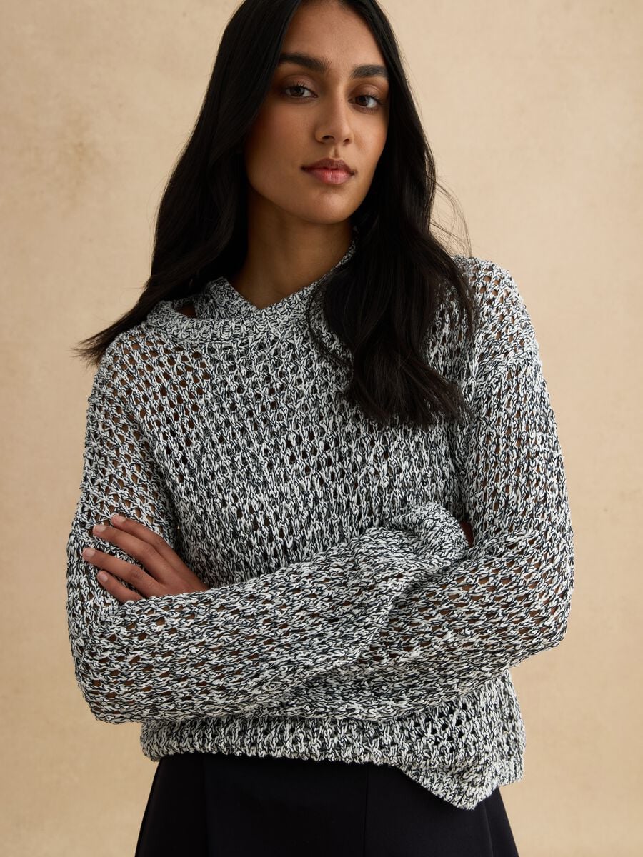Multicolour cotton blend pullover regular fit with knitted design_1