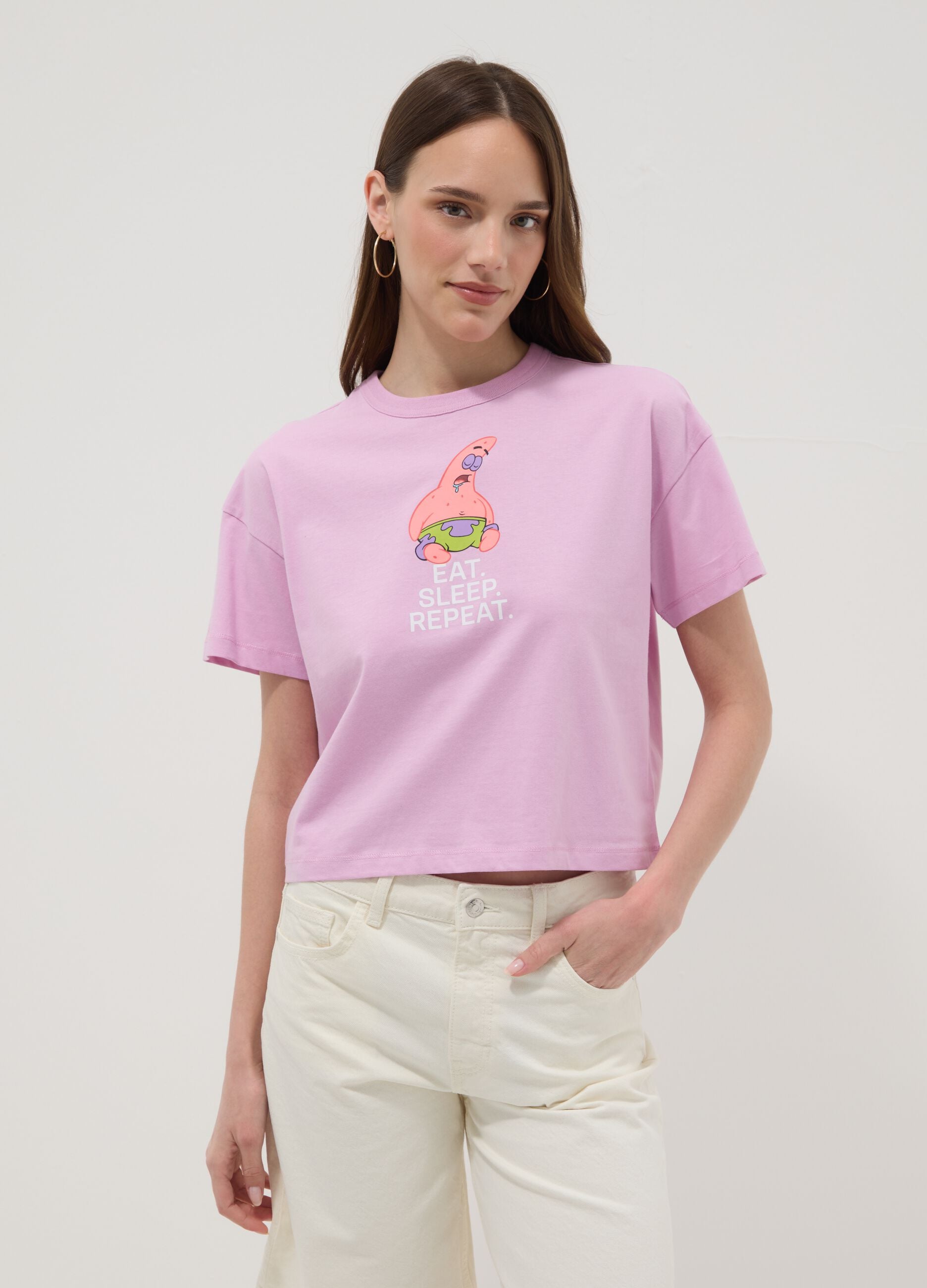 Regular fit pink pure cotton T-shirt with Patrick Star print