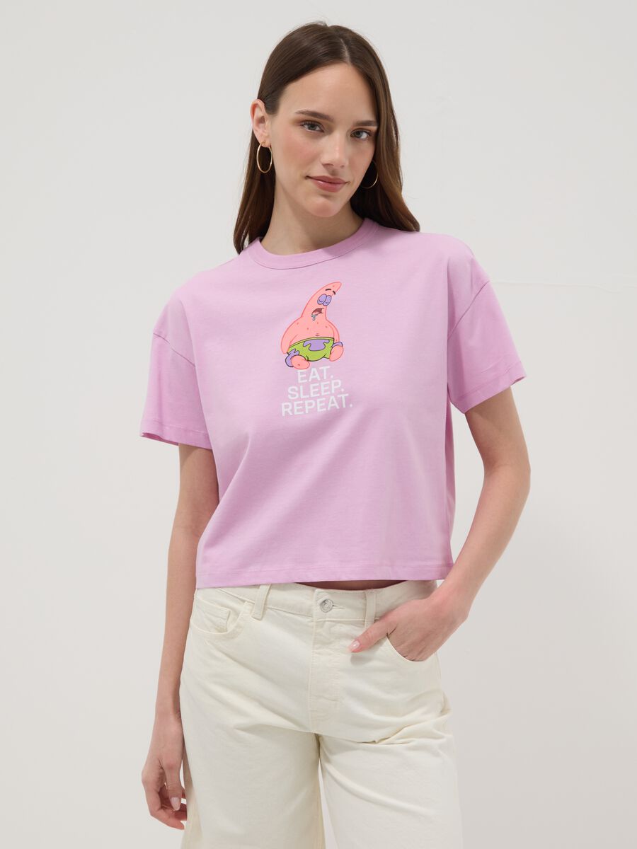 Regular fit pink pure cotton T-shirt with Patrick Star print_1