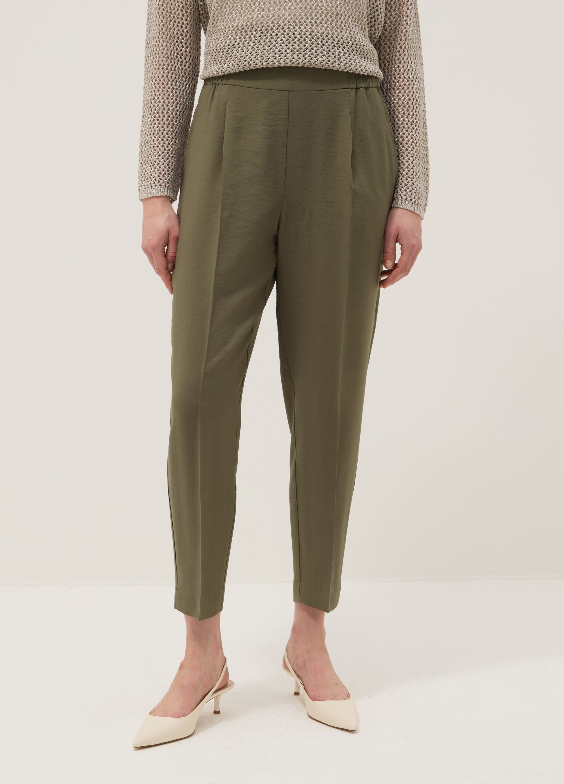 Green Viscose Blend Trousers Regular Fit