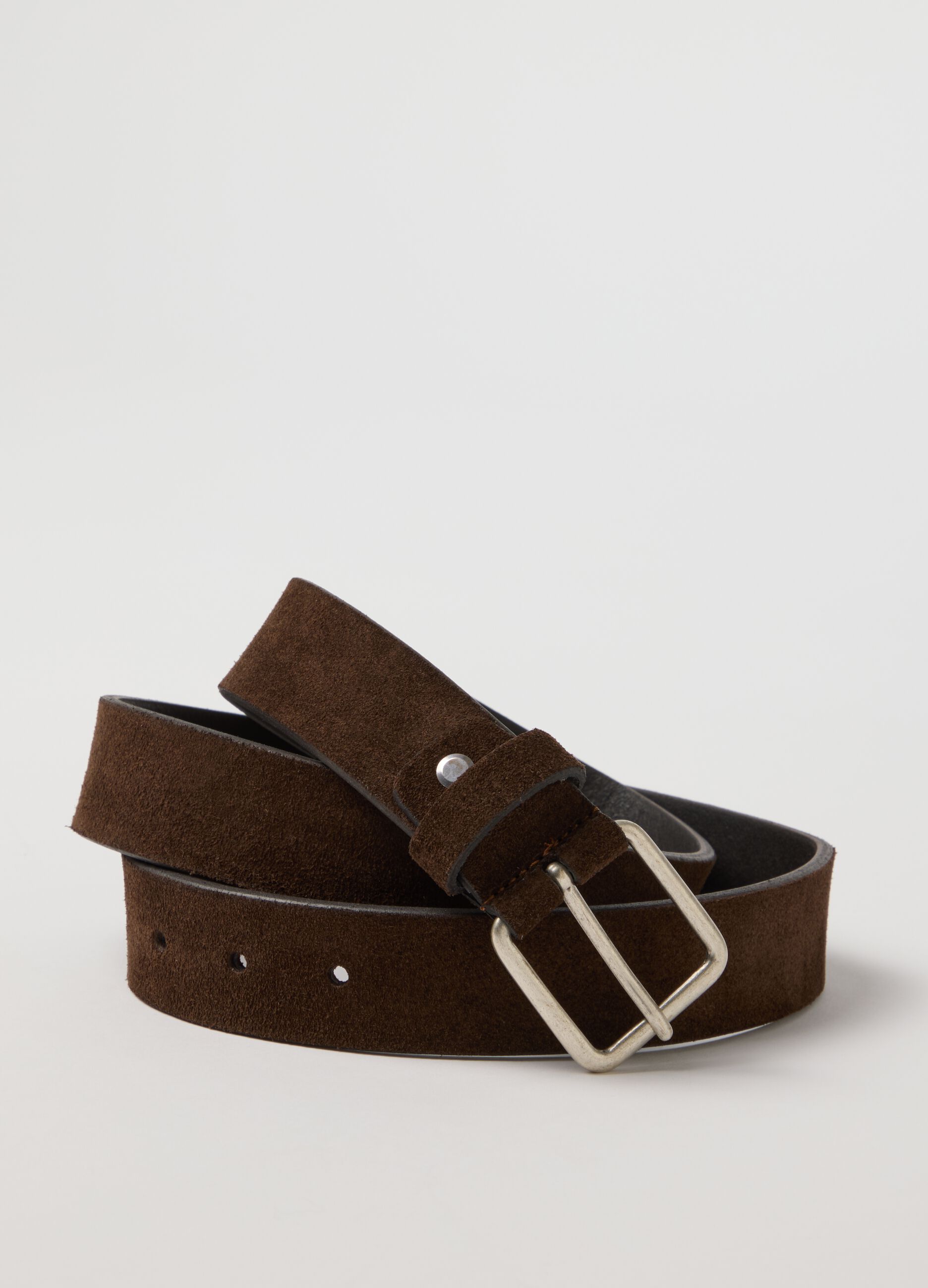 Brown genuine leather belt with metal buckle