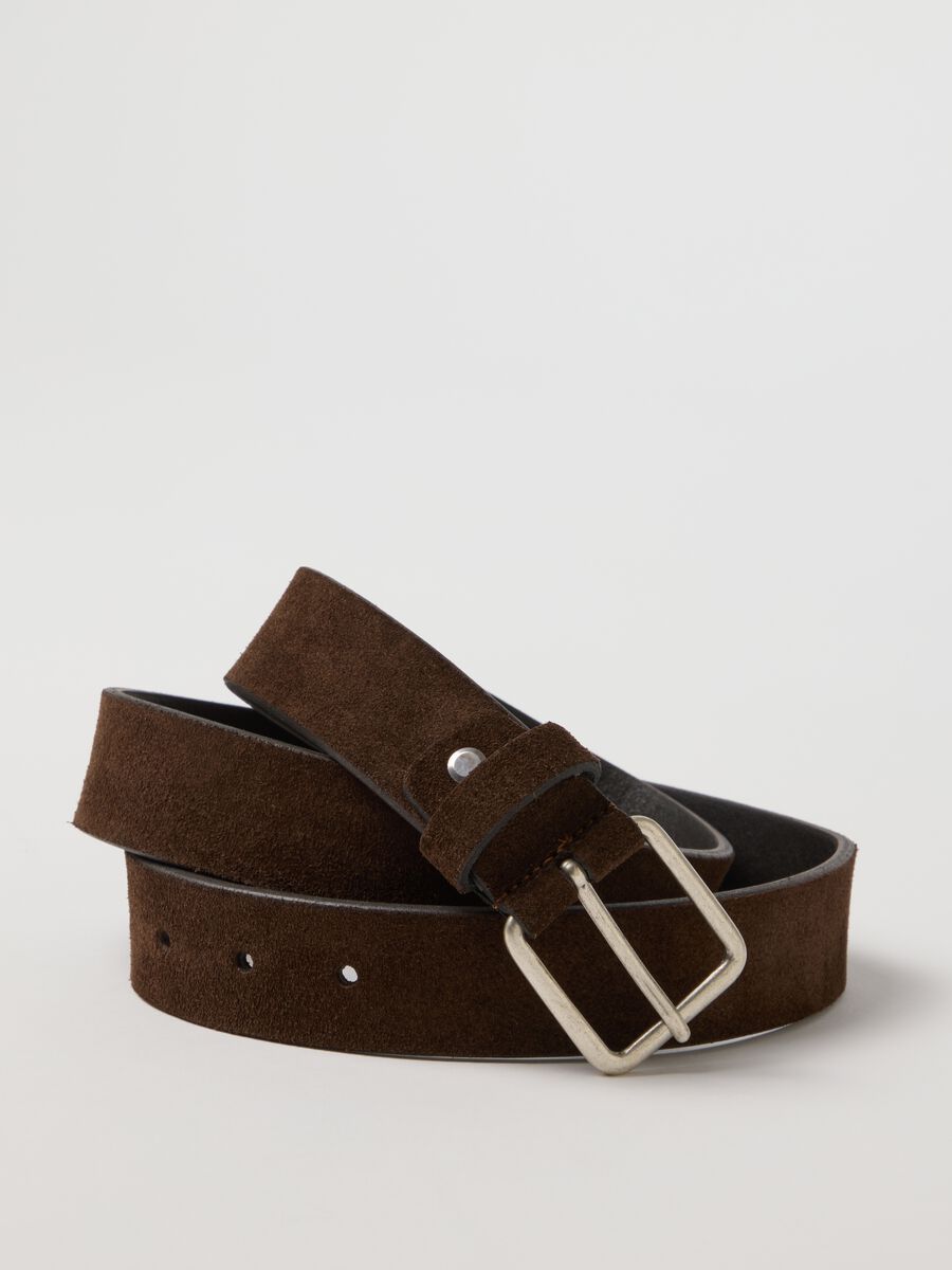 Cintura in vera pelle marrone con fibbia metallica_3