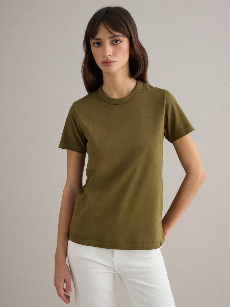 Green pure cotton crew-neck T-shirt, regular fit_1