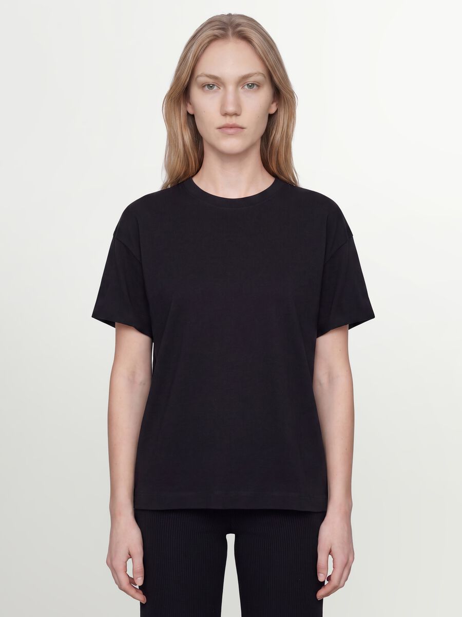 T-shirt over fit nera in puro cotone a maniche corte_0