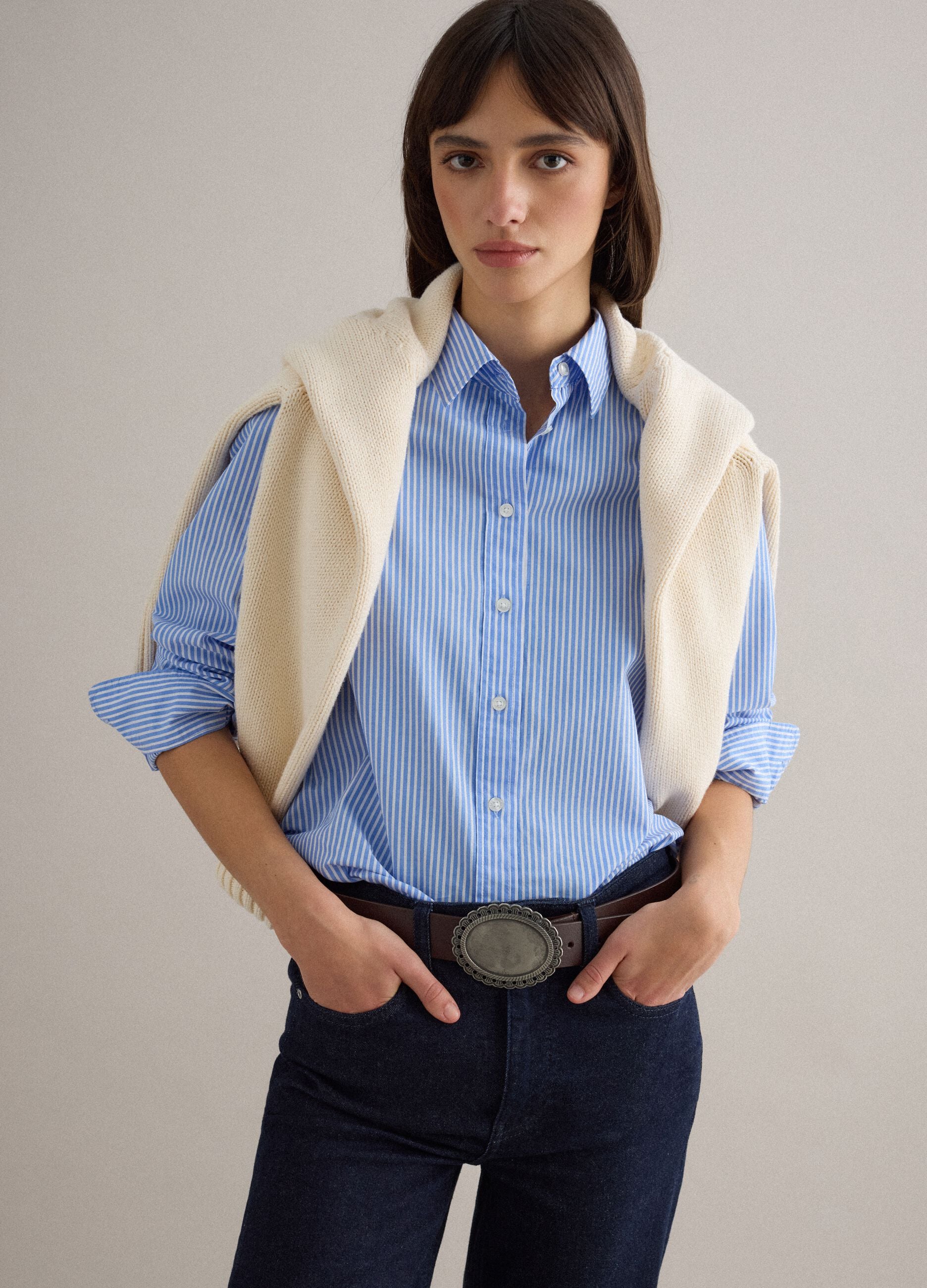 Light blue striped cotton shirt with regular fit