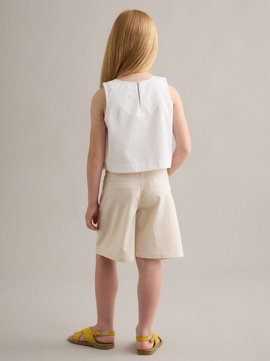 Beige cotton-linen blend shorts with embroidery_1
