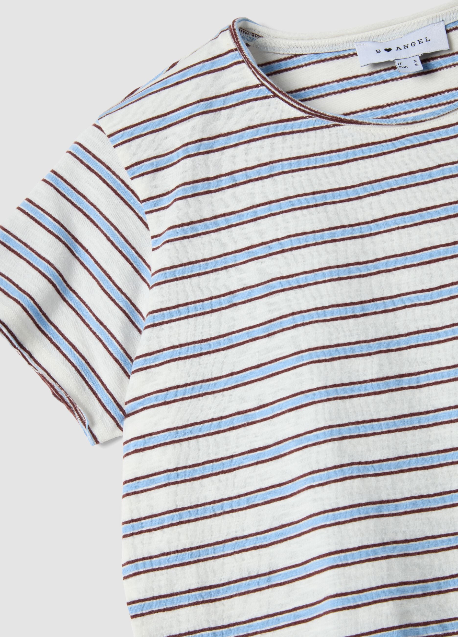 Regular-fit multicolour striped pure cotton short-sleeve T-shirt