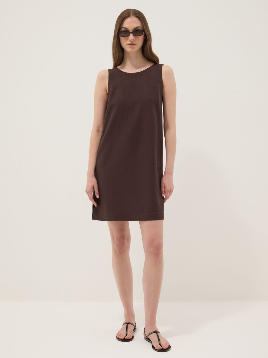 Brown regular-fit dress in a viscose, cotton and linen blend_1